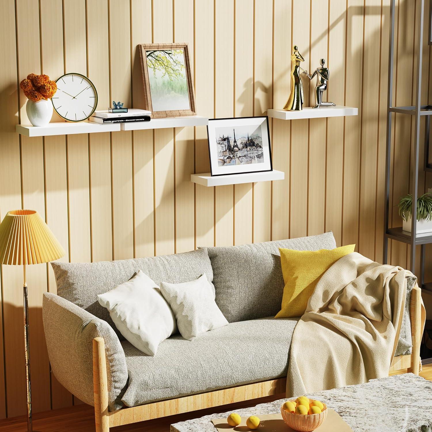 Sorbus 4 Pack Wall Mounted Floating Shelves - for storage and displaying showpieces, home decor items, and other prized possessions (White)