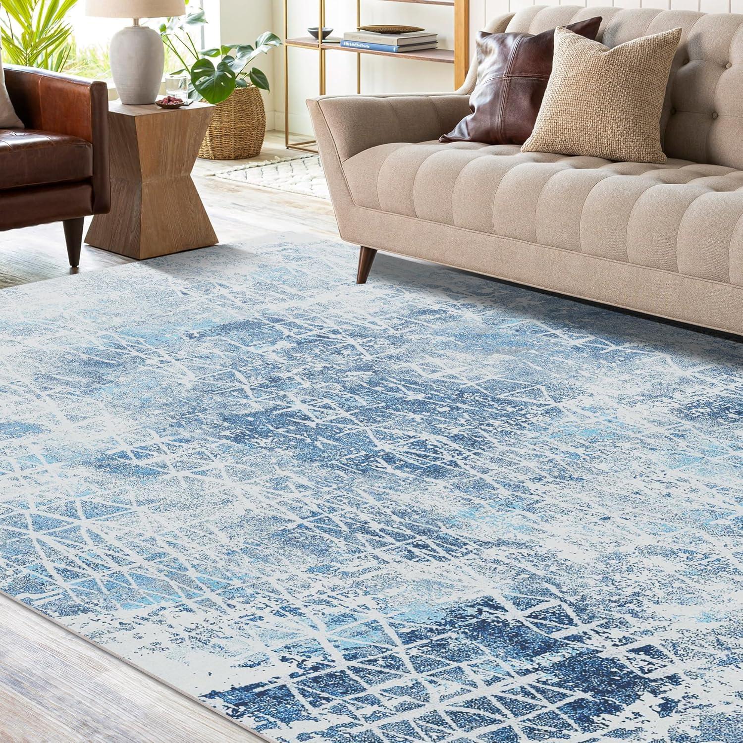 Garvee 5'x7' Modern Blue Abstract Area Rug Machine Washable Contemporary Rug Soft Foldable Thin Accent Rug Anti-Slip Non-Shedding Floor Carpet