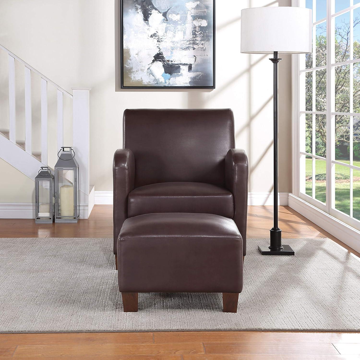 Aiden Chair & Ottoman Cocoa Brown Faux Leather with Medium Espresso Legs