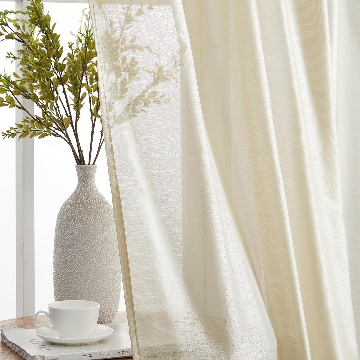 HLC.ME Lauren Semi Sheer Light Filtering Transparent Pocket Top & Back Tab Lightweight Window Curtain Panels, Set of 2 - Beige, 54 W x 63 L