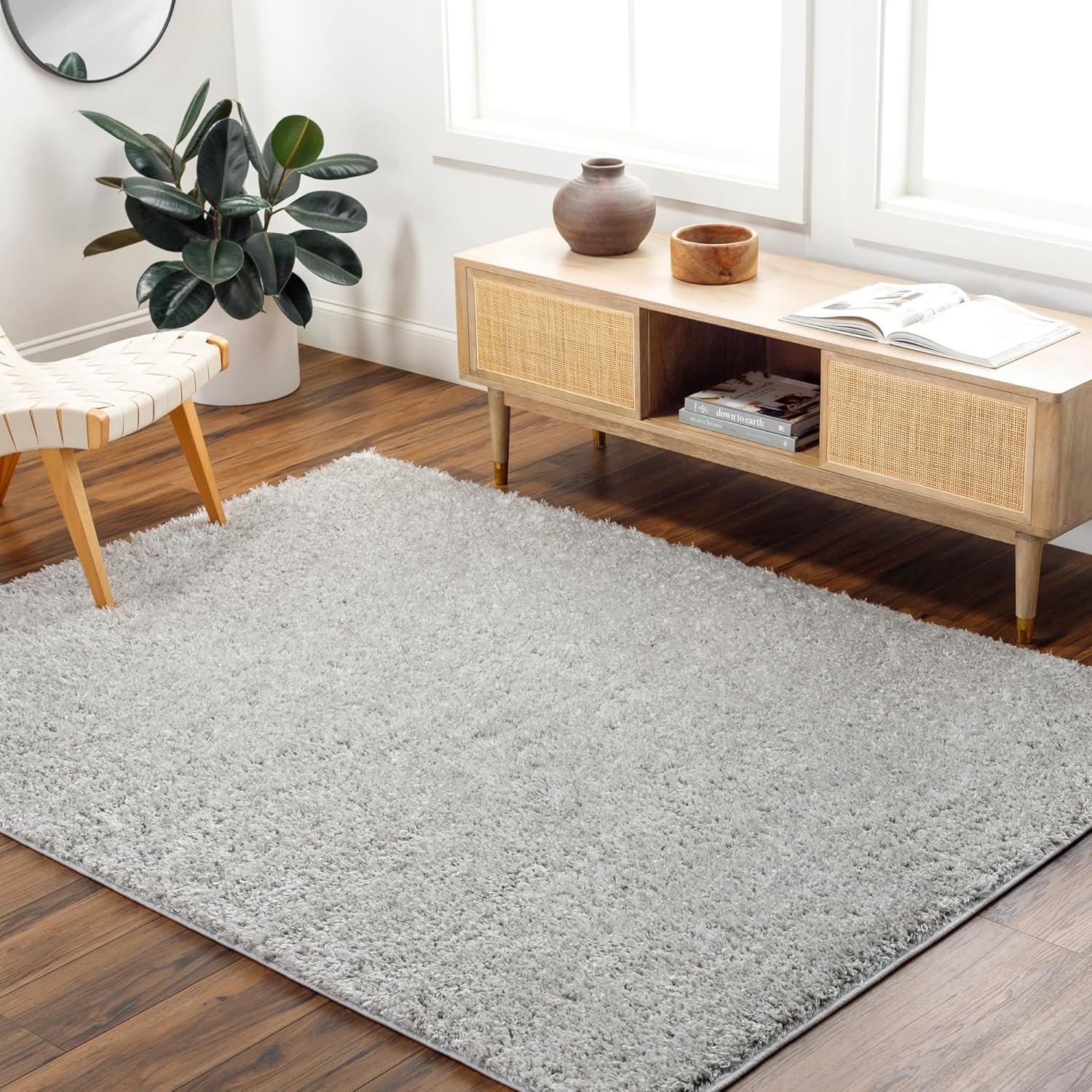 Light Gray Rectangular Shag Area Rug, 7'10" x 10'