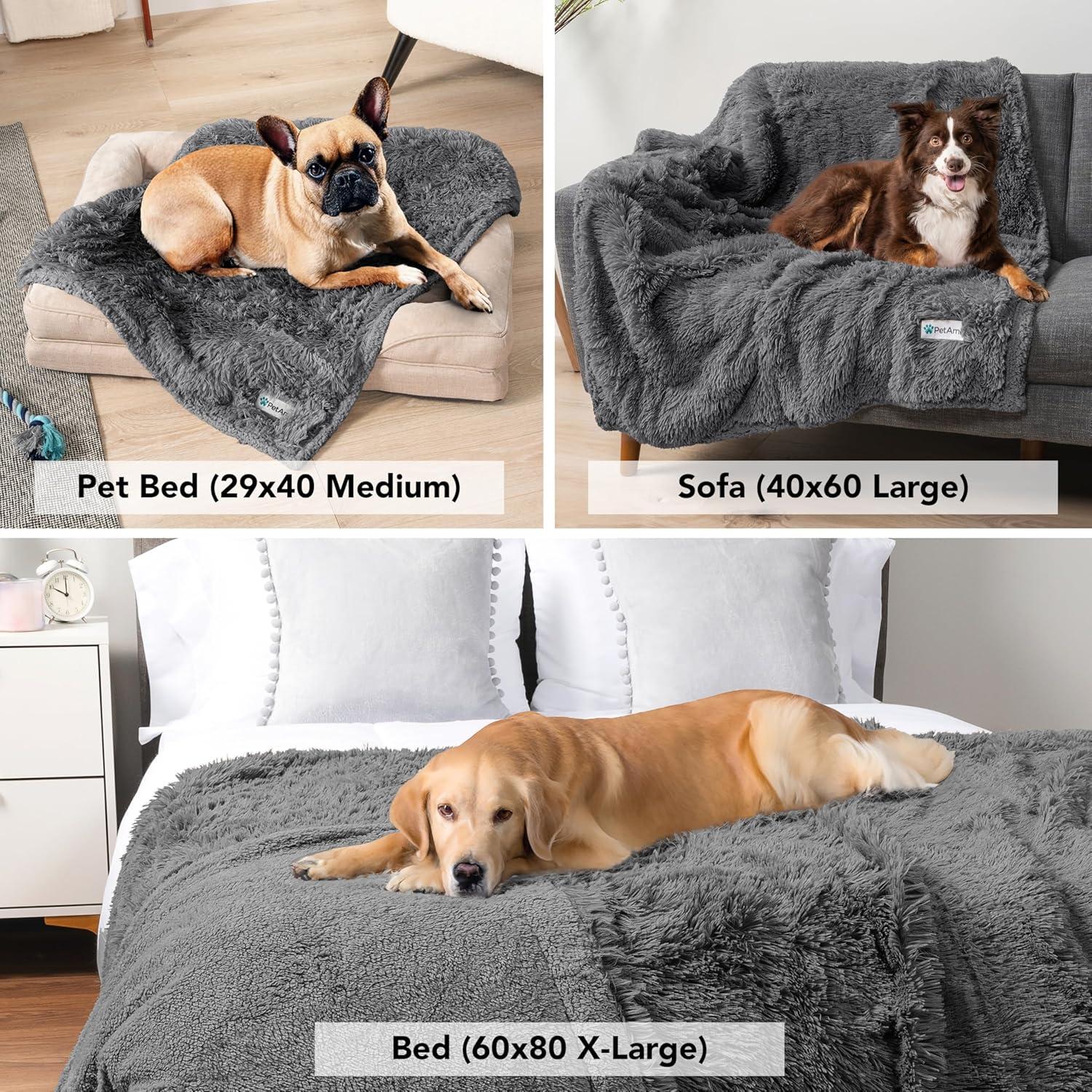 PetAmi Waterproof Dog Blanket For Small Medium Dog, Puppy Pet Blanket Couch Cover Protection, Sherpa Fleece Fuzzy Cat Blanket Throw Sofa Bed Furniture Protector Reversible Soft Fluffy, 29x40 Gray