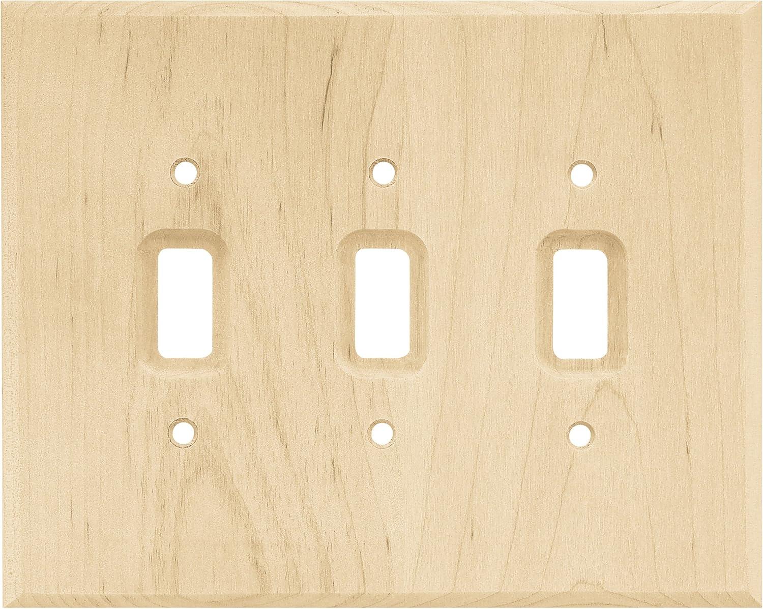 Unfinished Light Brown Wooden Triple Toggle Switch Plate