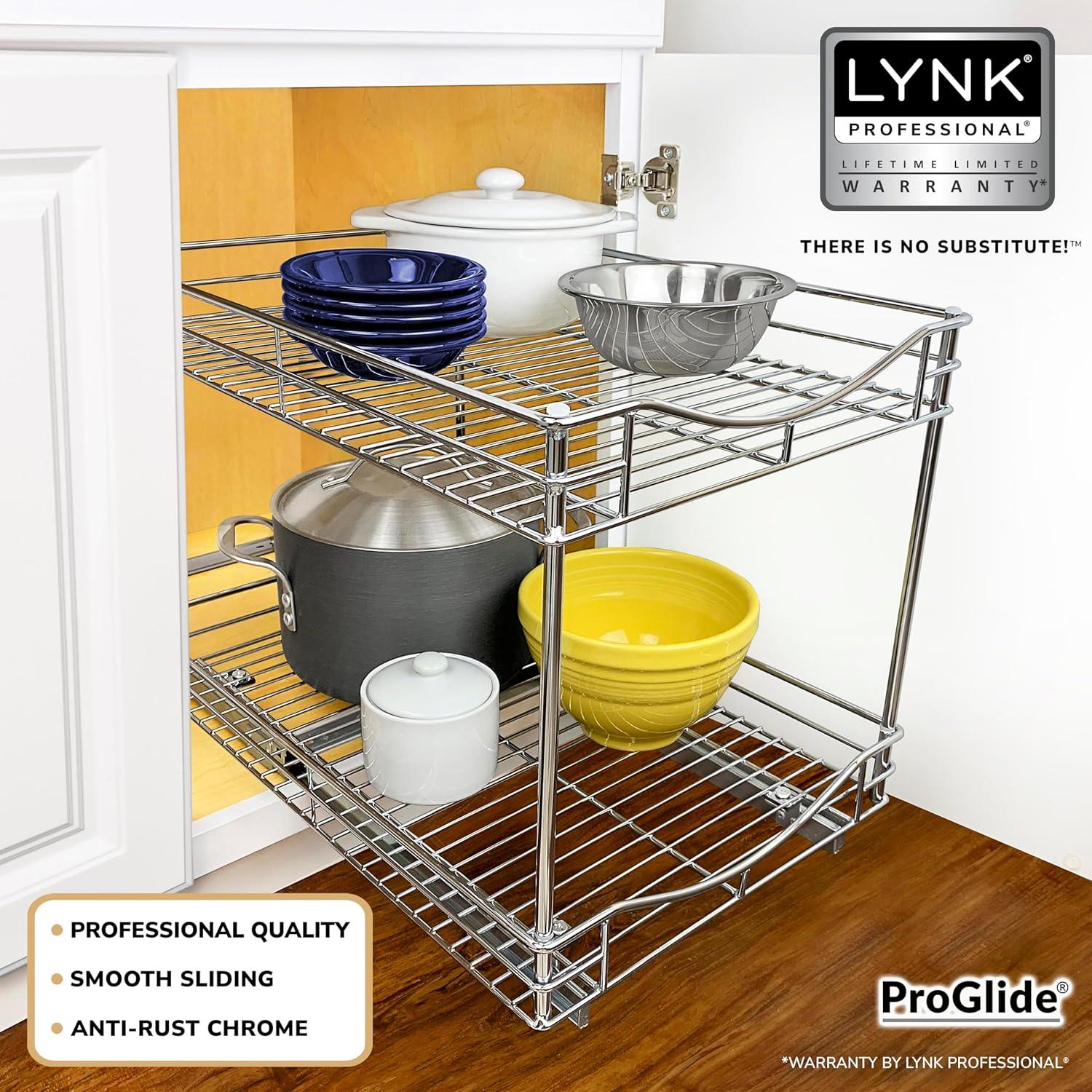 Lynk Professional 14" x 21" Slide Out Double Shelf - Pull Out Two Tier Sliding Under Cabinet Organizer