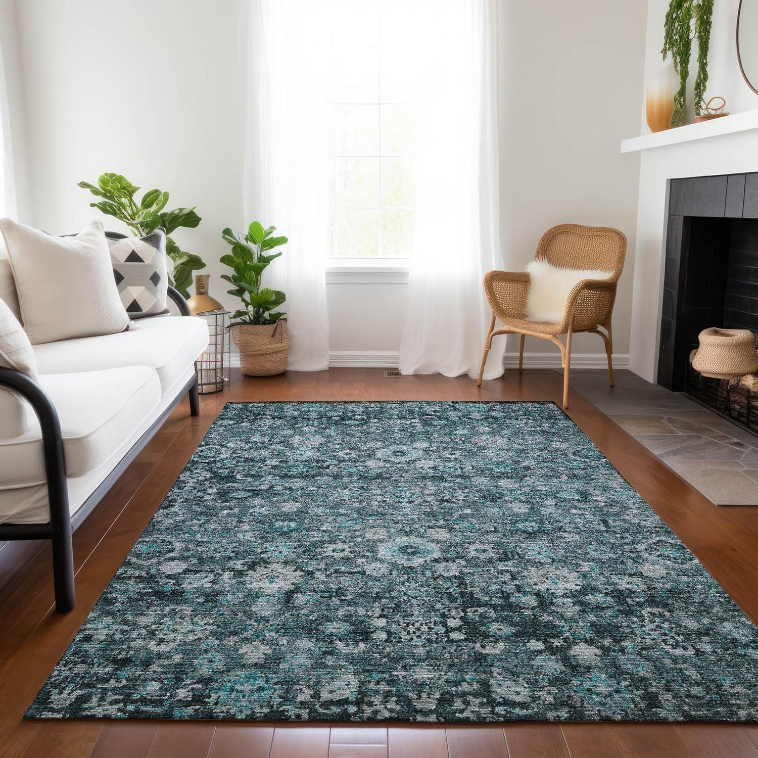 Addison Rugs Machine Washable Indoor/ Outdoor Chantille Traditional Vintage Floral Rug Teal - 5' x 7'6"
