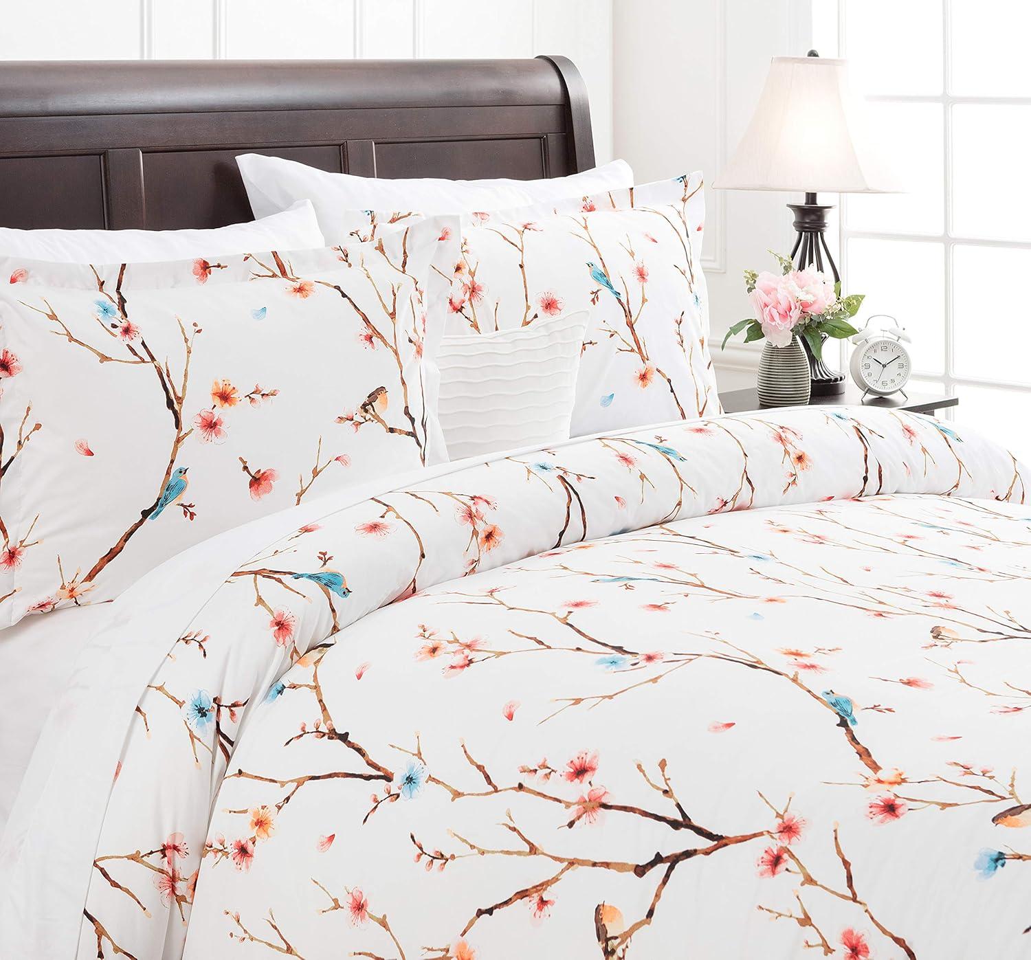 Chanasya Ultra Soft Sakura Cherry Tree Reversible Duvet Cover Set