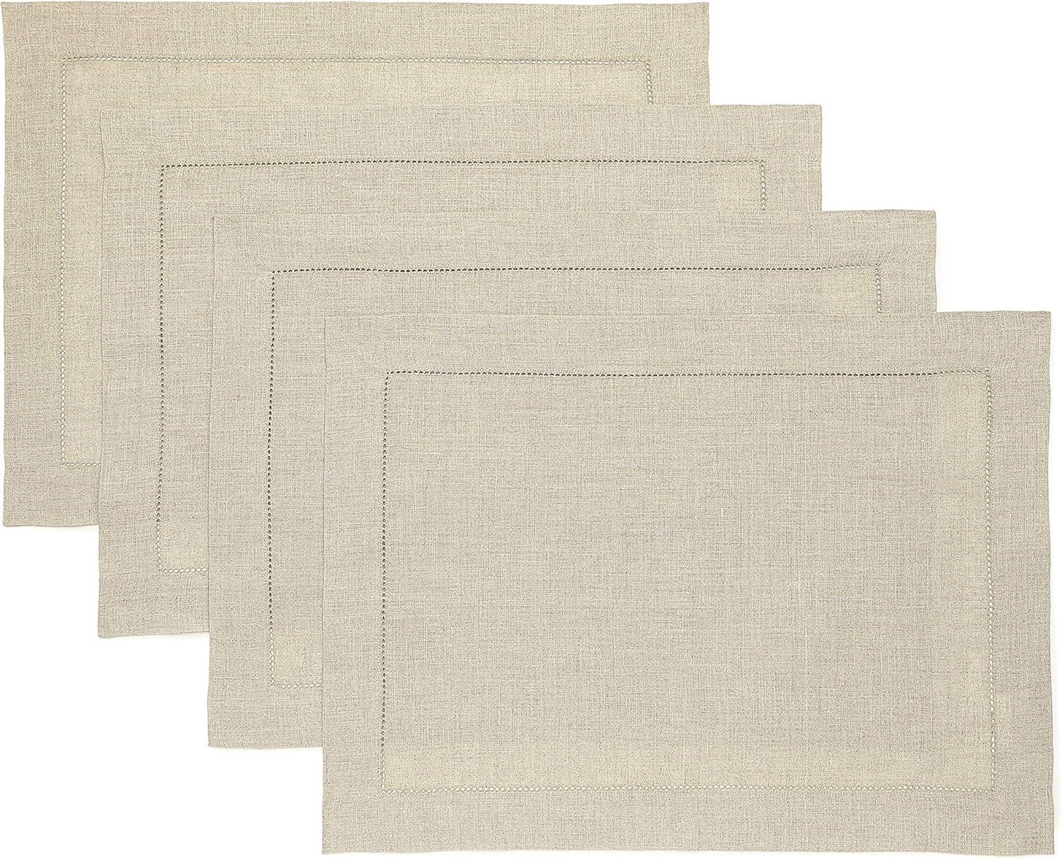 Solino Home 100% Pure Linen Hemstitch Placemats - Classic Hemstitch (Set of 4)