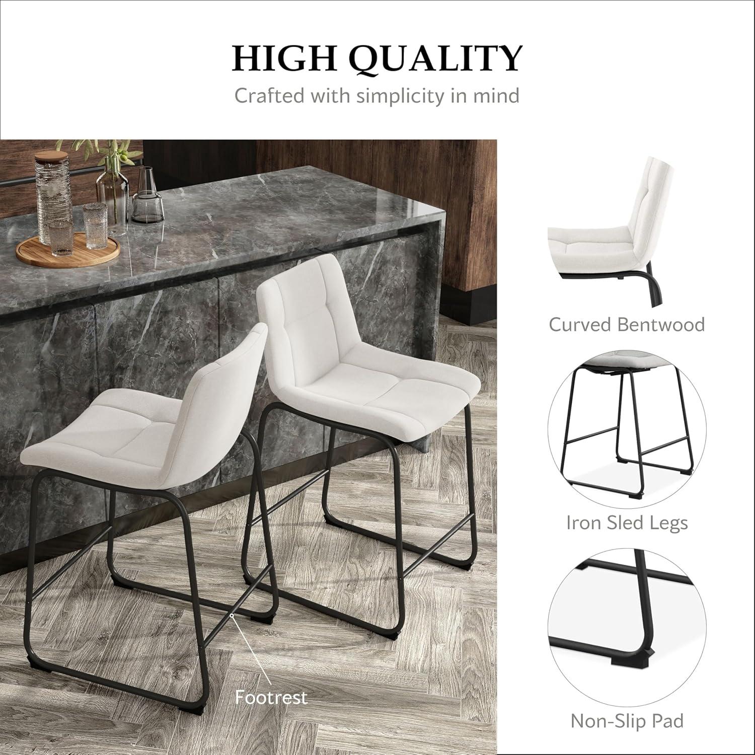 Furniture of America Perri Modern Chenille Counter Height Dining Chairs, White (Set of 2)