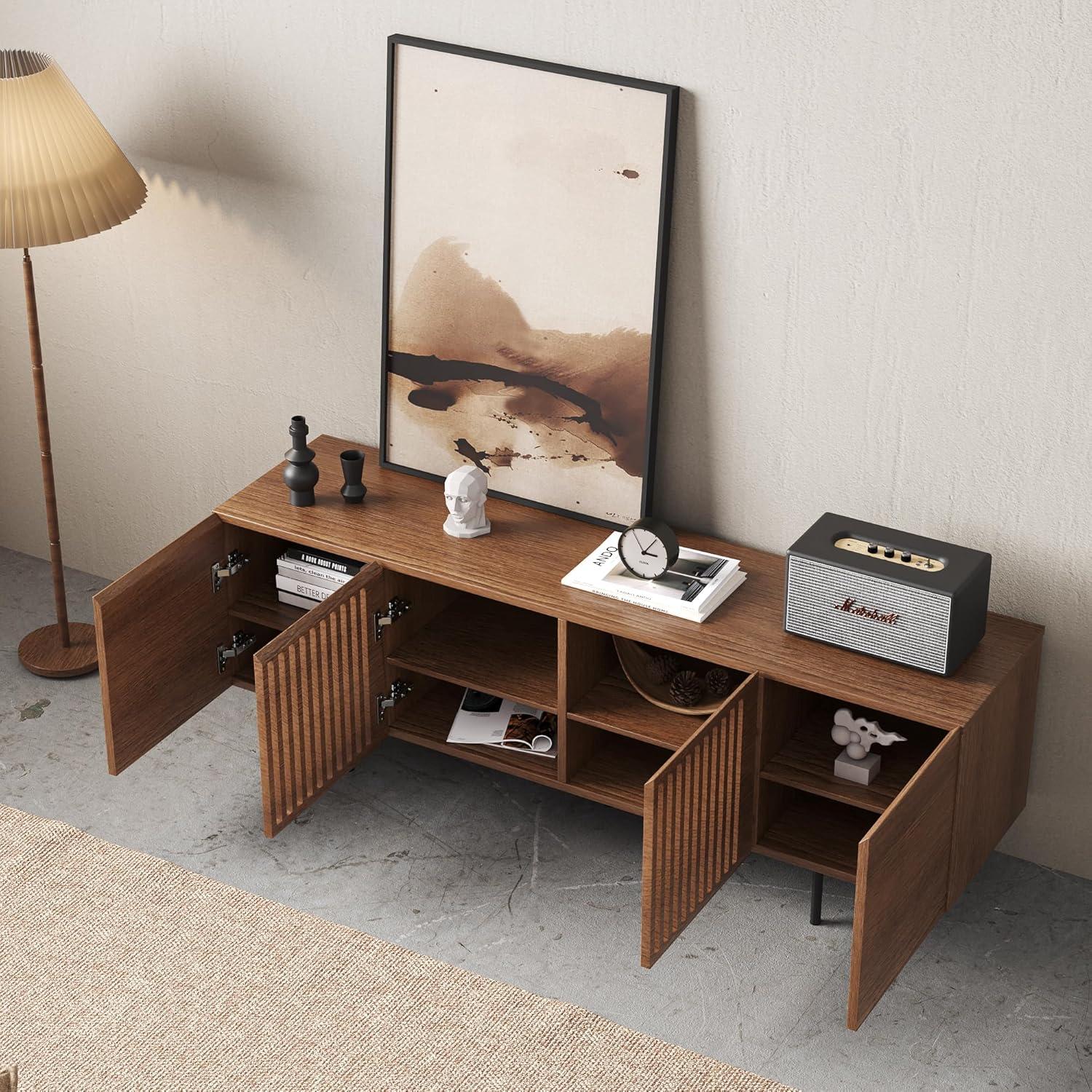 Cass Walnut Mid Century Modern TV Stand with Cabinet