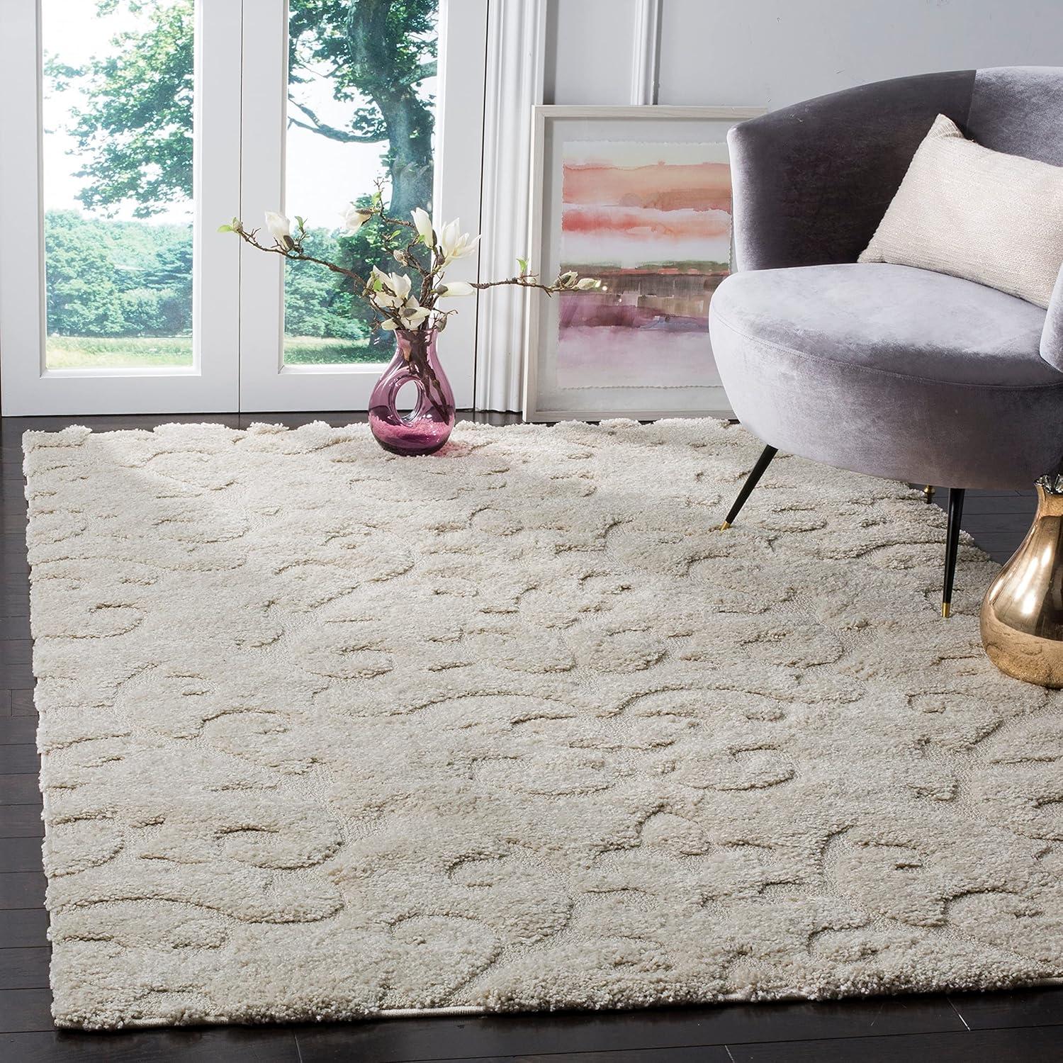 Florida Shag SG470 Power Loomed Indoor Accent Rug - Creme/Creme - 3'3"x5'3" - Safavieh