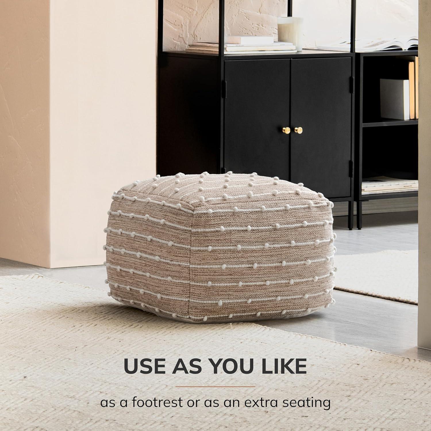 Penelope Pouf Ottoman Brown/Ivory - Anji Mountain: Cotton Blend, No Assembly, Fair Trade Certified