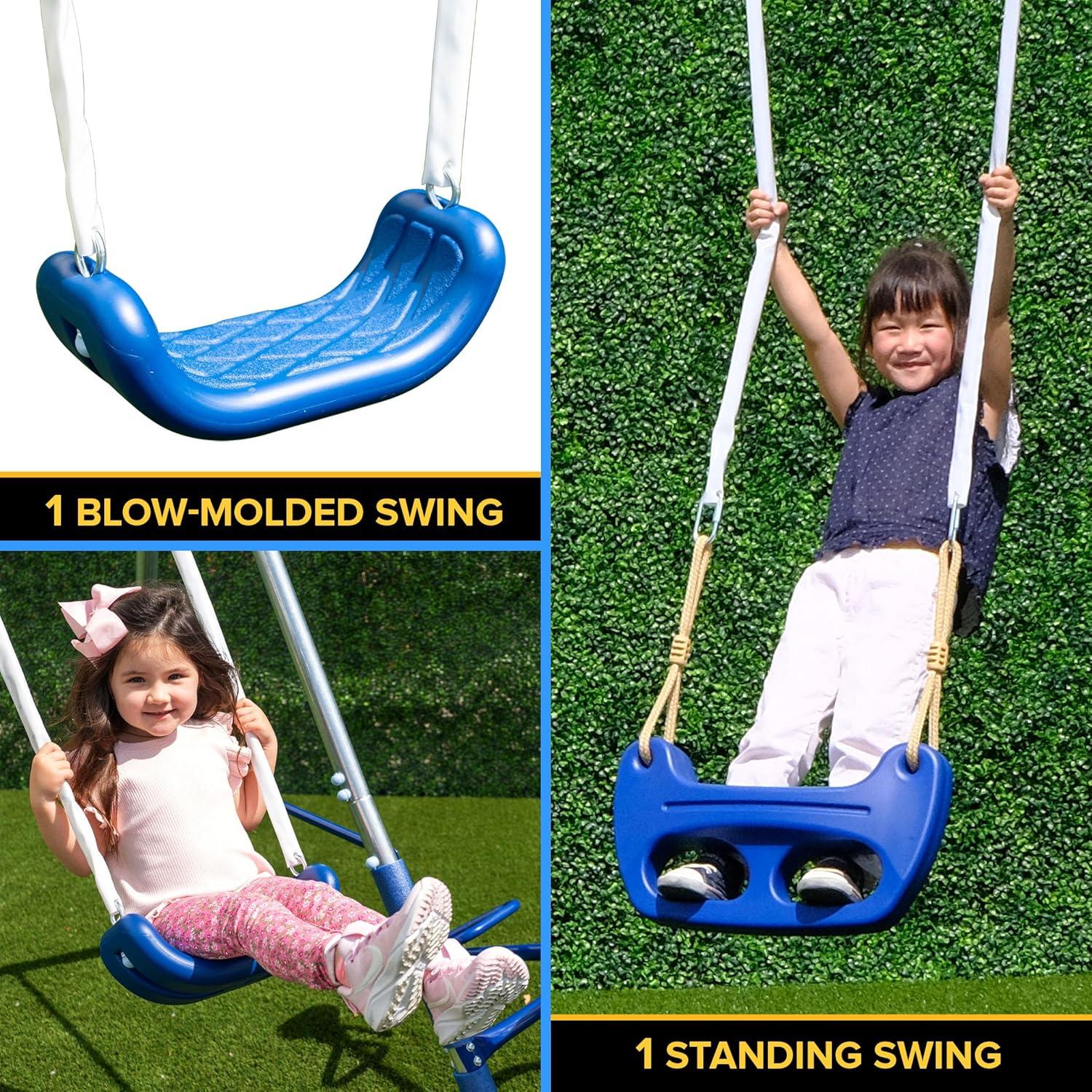 Sportspower Sportspower Taylor Galvanized Metal Swing Set With Blow Molded Swing, Standing Swing, 2 Person Teeter Totter, 32" Saucer Swing, And 5' Slide, Bonus 4pc Anchor Kit Included