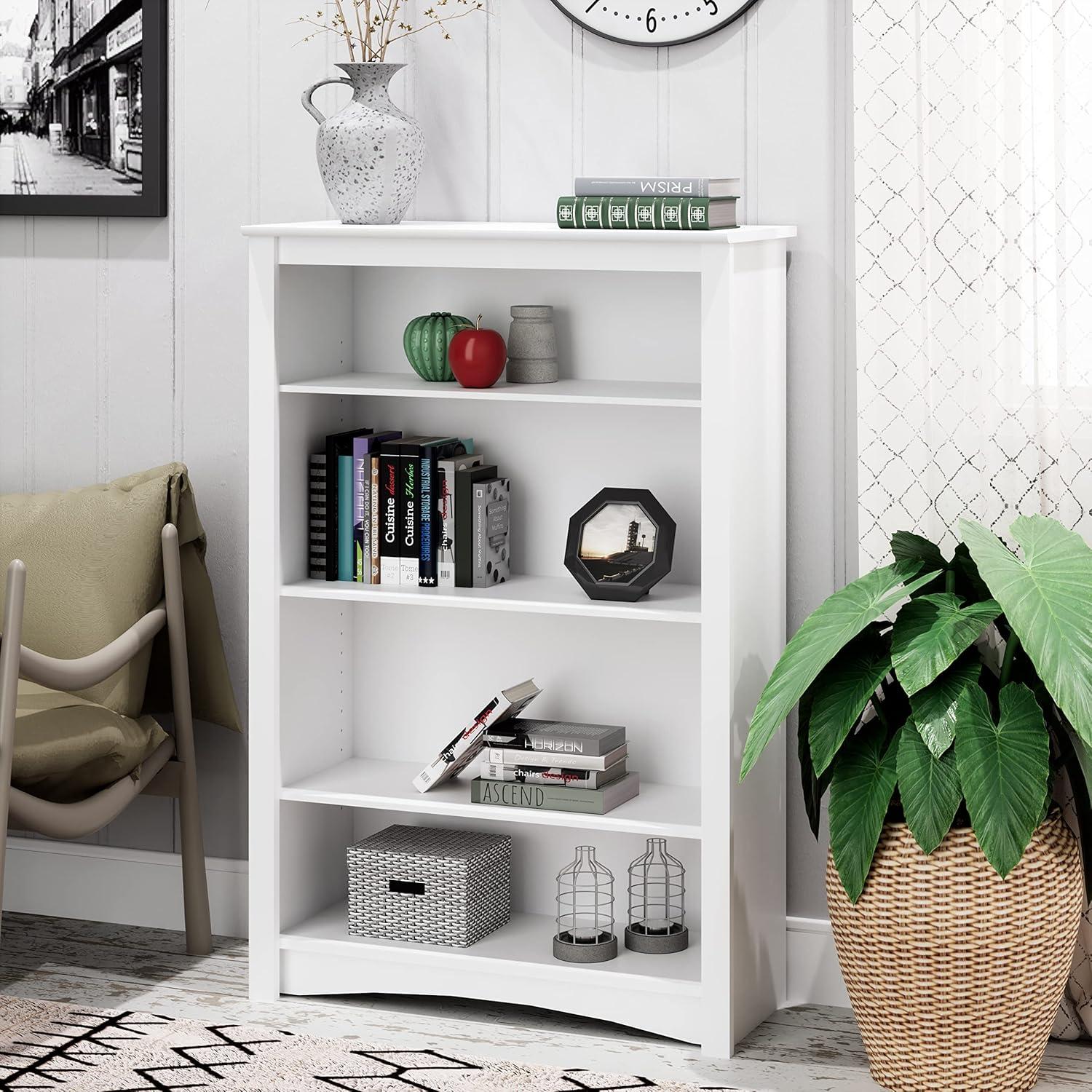 Home Office 4-Shelf Standard Bookcase, 31.5 in. W x 48 in. H x 13 in. D, White