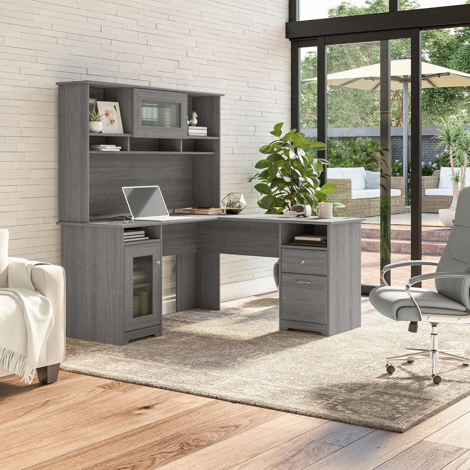 Cabot 60W L Shaped Computer Desk with Hutch Modern Gray - Bush Furniture
