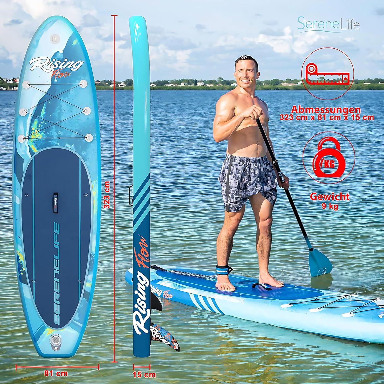 Serenelife Inflatable Stand Up Paddle Board (6 Inches Thick) With Premium SUP Accessories & Carry Bag | Wide Stance, Bottom Fin For Paddling, Surf Control, Non-Slip Deck | Youth & Adult Standing Boat