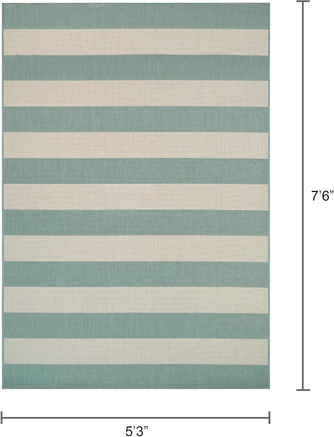 Couristan Afuera Yacht Club 5'3" x 7'6" Sea Mist Green and Ivory Stripe Outdoor Rectangle Rug