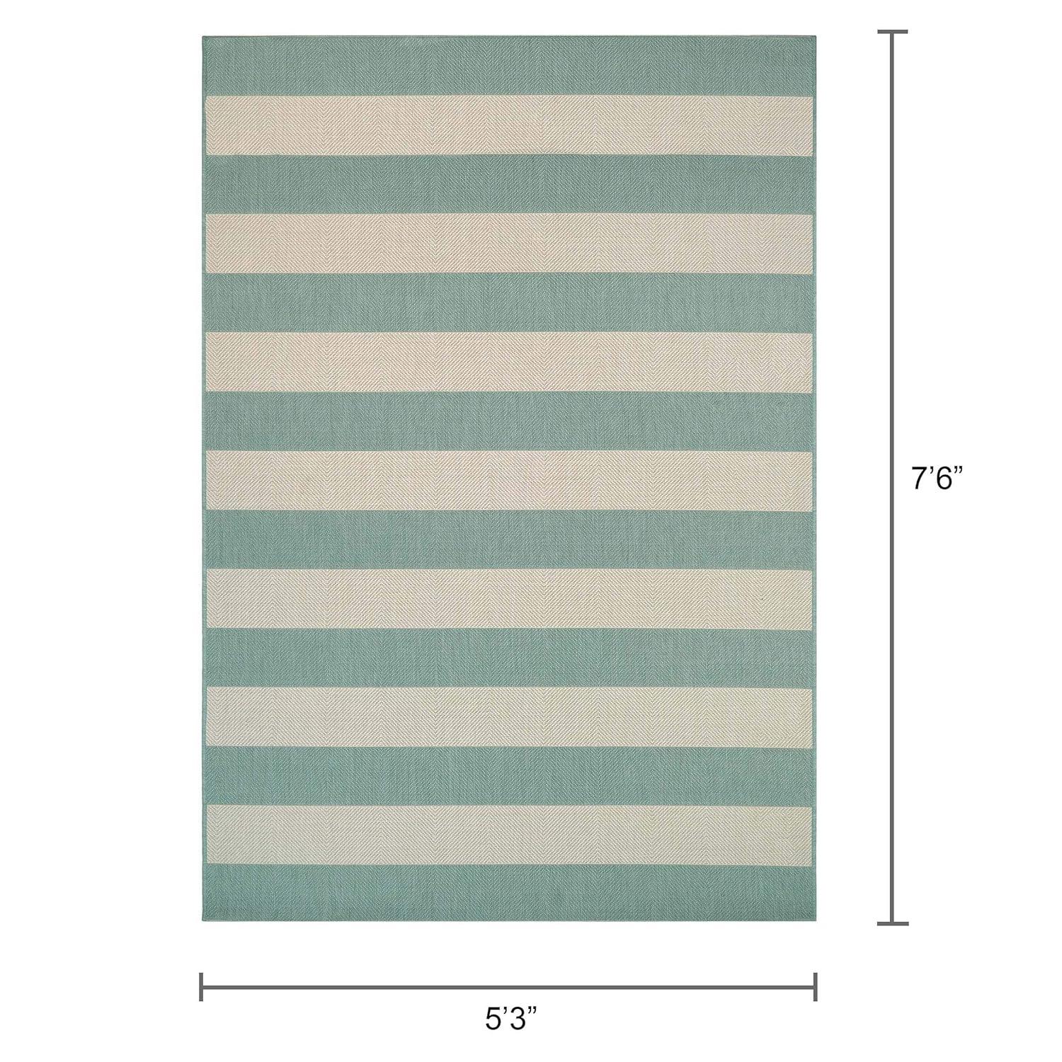 Couristan Afuera Yacht Club 5'3" x 7'6" Sea Mist Green and Ivory Stripe Outdoor Rectangle Rug