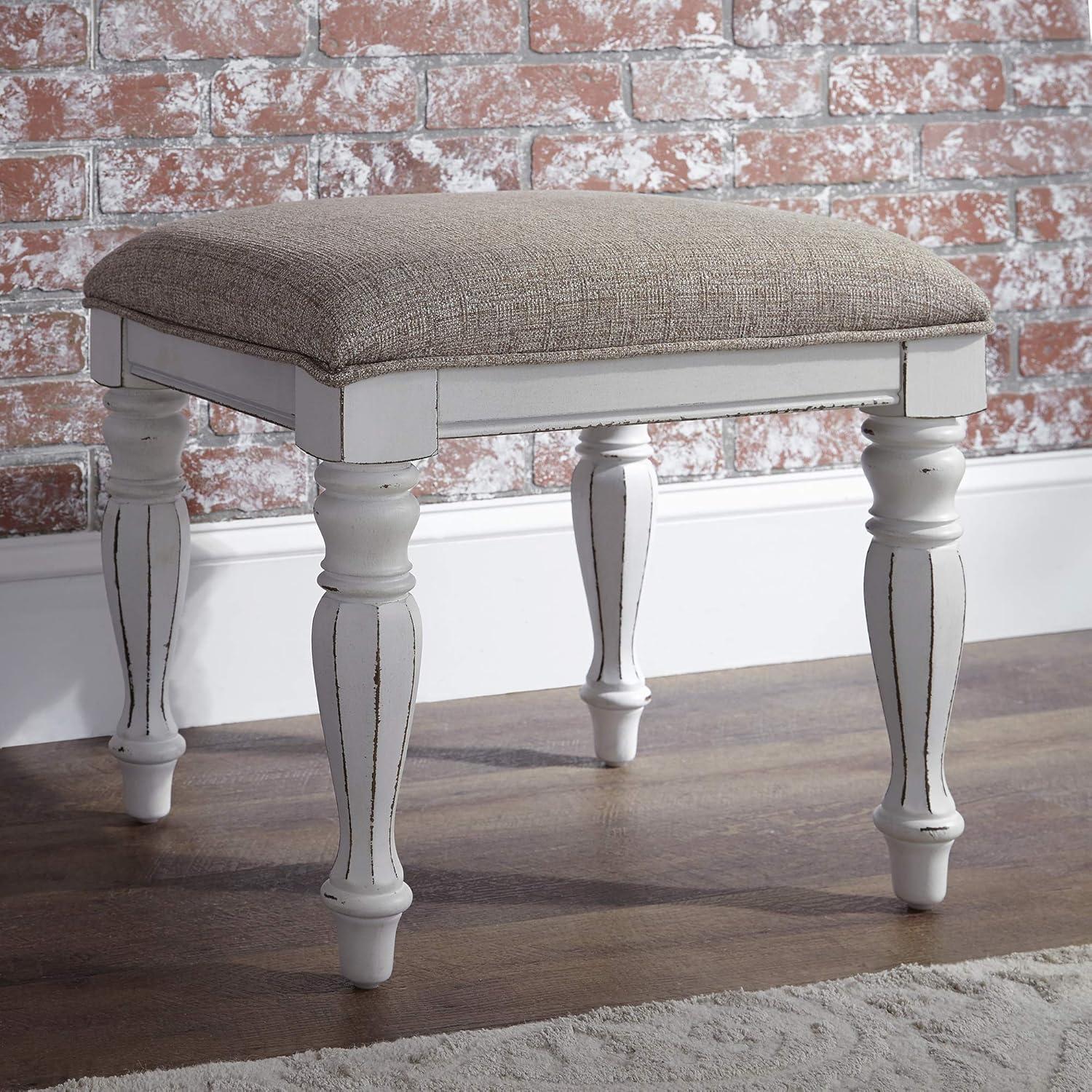 Beige Chenille Upholstered Traditional Vanity Stool