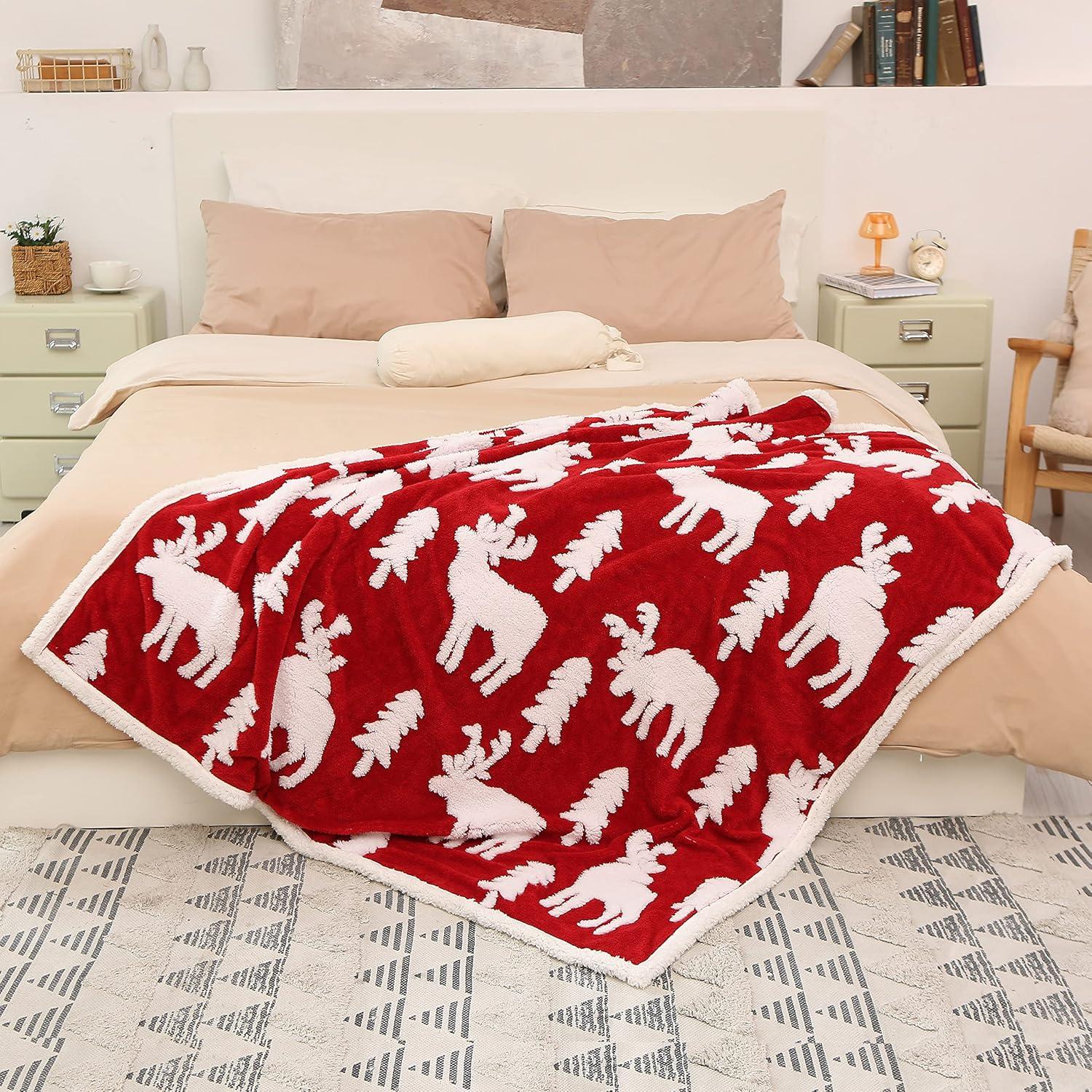 Christmas Sherpa Fleece Throw Blanket, Cozy Fuzzy Jacquard Blanket for The Couch Bed | Fluffy Comfy Warm Heavy Throws Gif