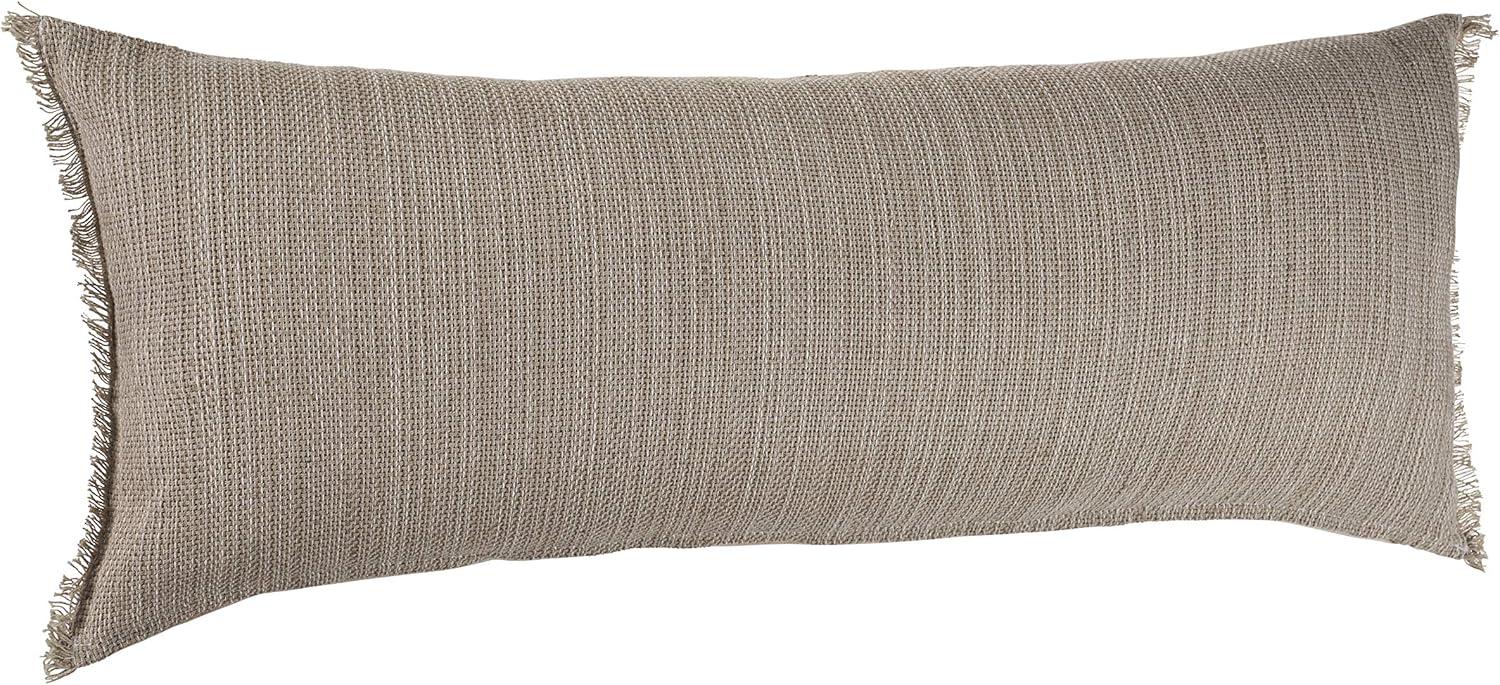 Modern Neutral Tan Woven Lumbar Throw Pillow with Textured Fringe