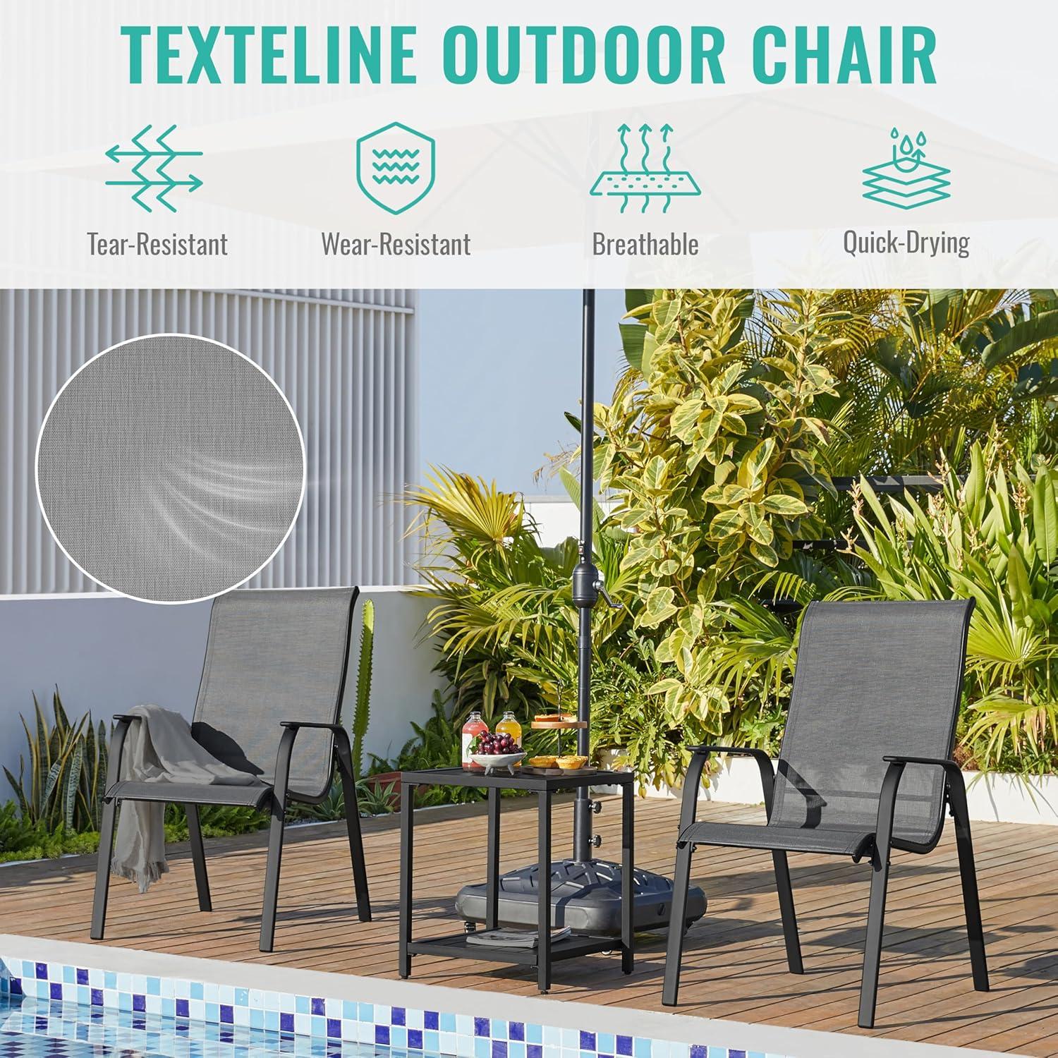 Yaheetech Set of 2 Outdoor Texteline Stackable Dining Chairs with Backrest/ Armrests for Garden, Lawn, Porch, Backyard Pool, Gray