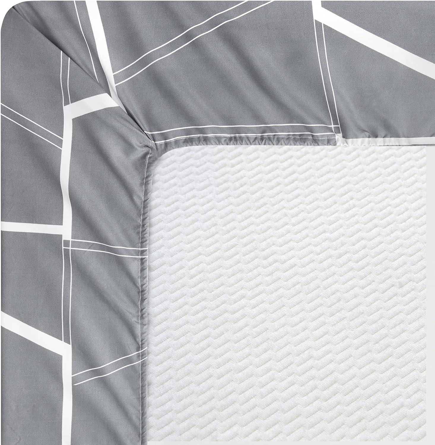 King Grey and White Geometric Bamboo Rayon Bedding Set