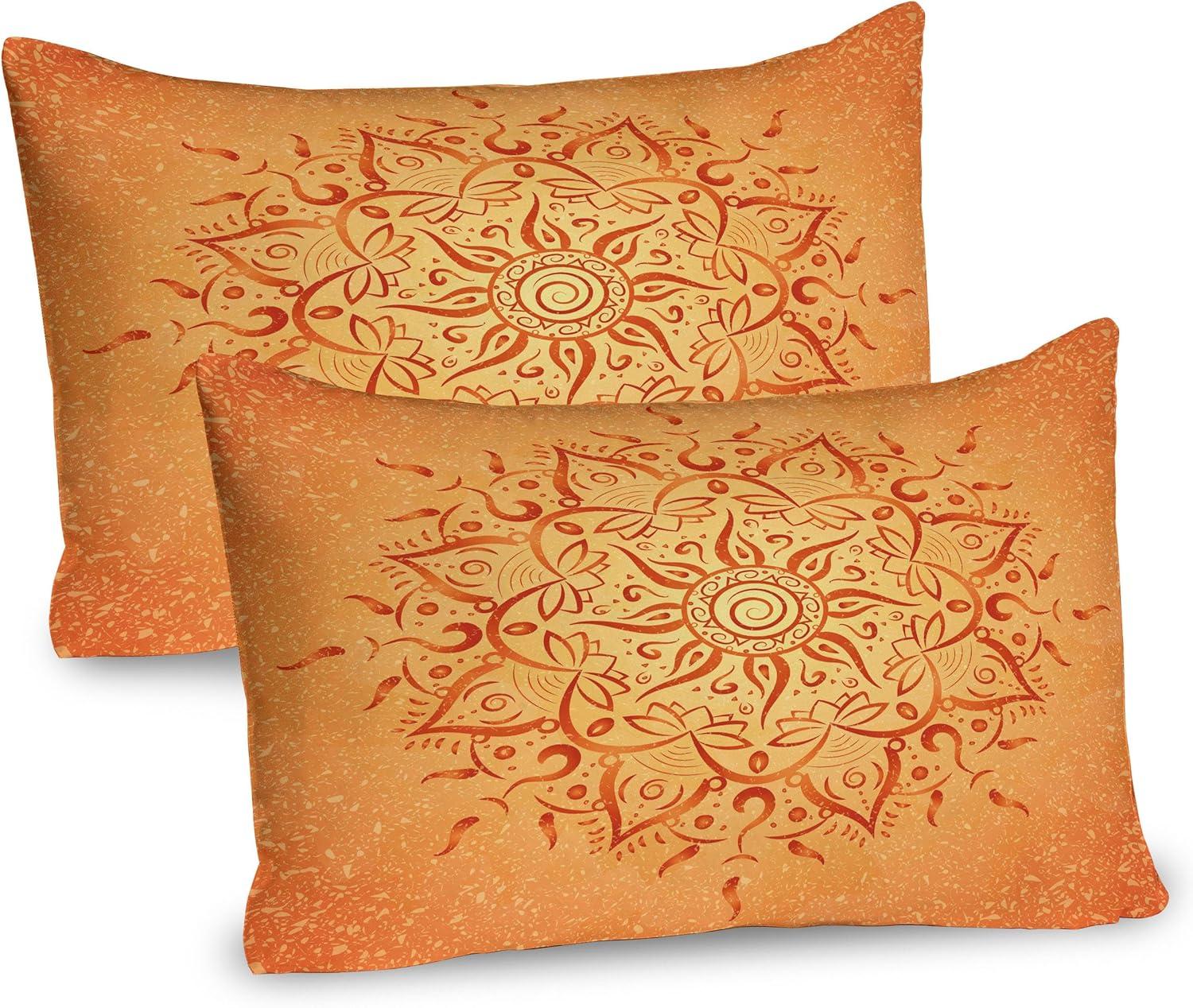 Ambesonne Ambesonne Leaf Pillow Sham 2 Pack Orange Mandala 26"x20" Orange