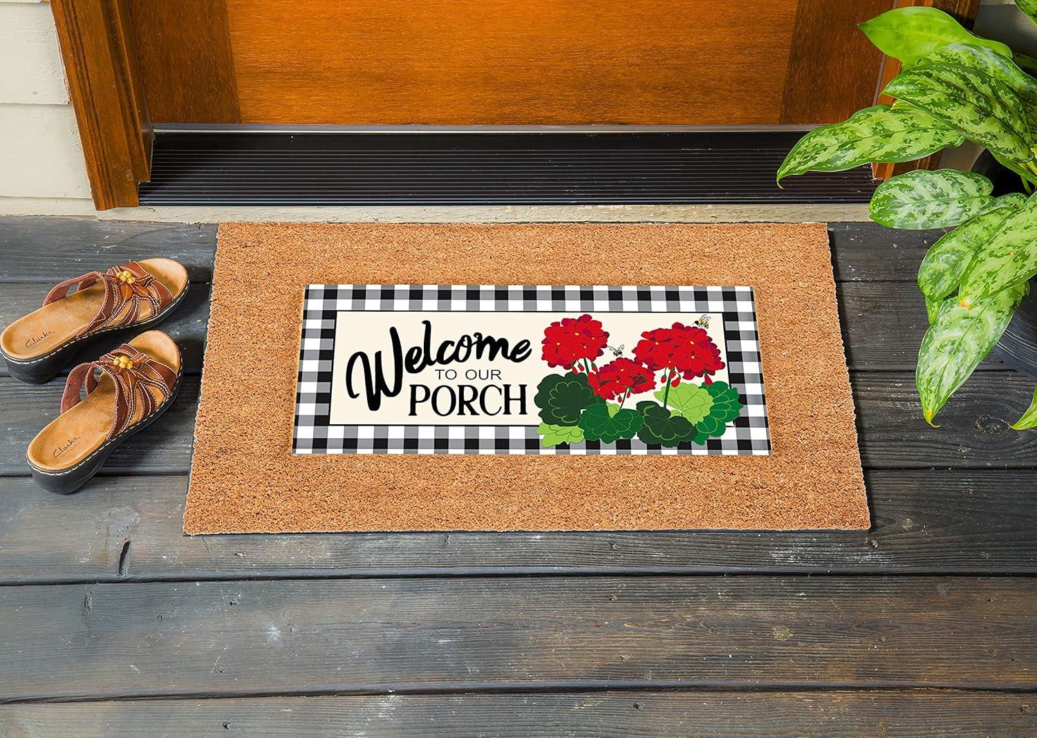 Welcome to Our Porch Geraniums Sassafras Switch 22 in. x 10 in. Non-Slip Outdoor Door Mat