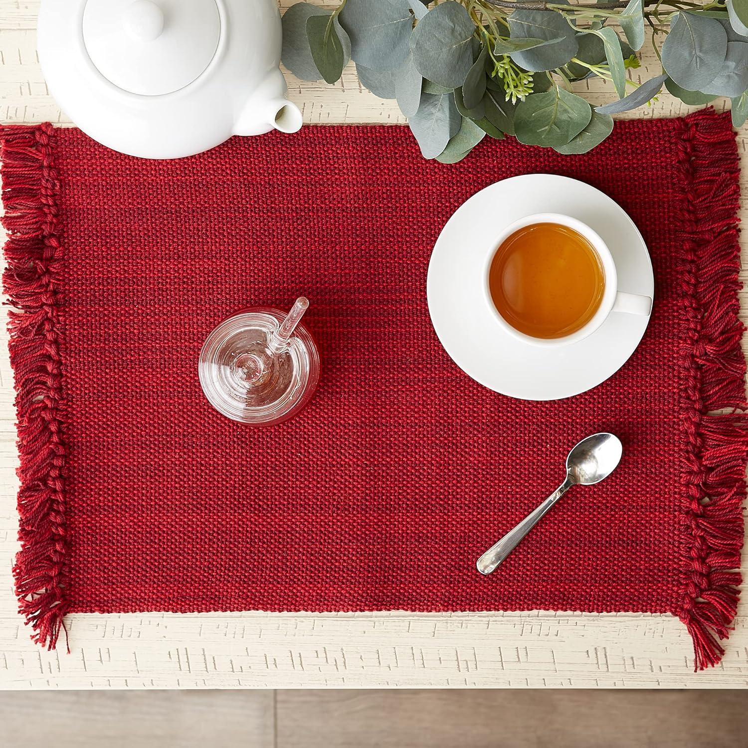 Red Cotton Fringe Rectangular Placemats Set of 6