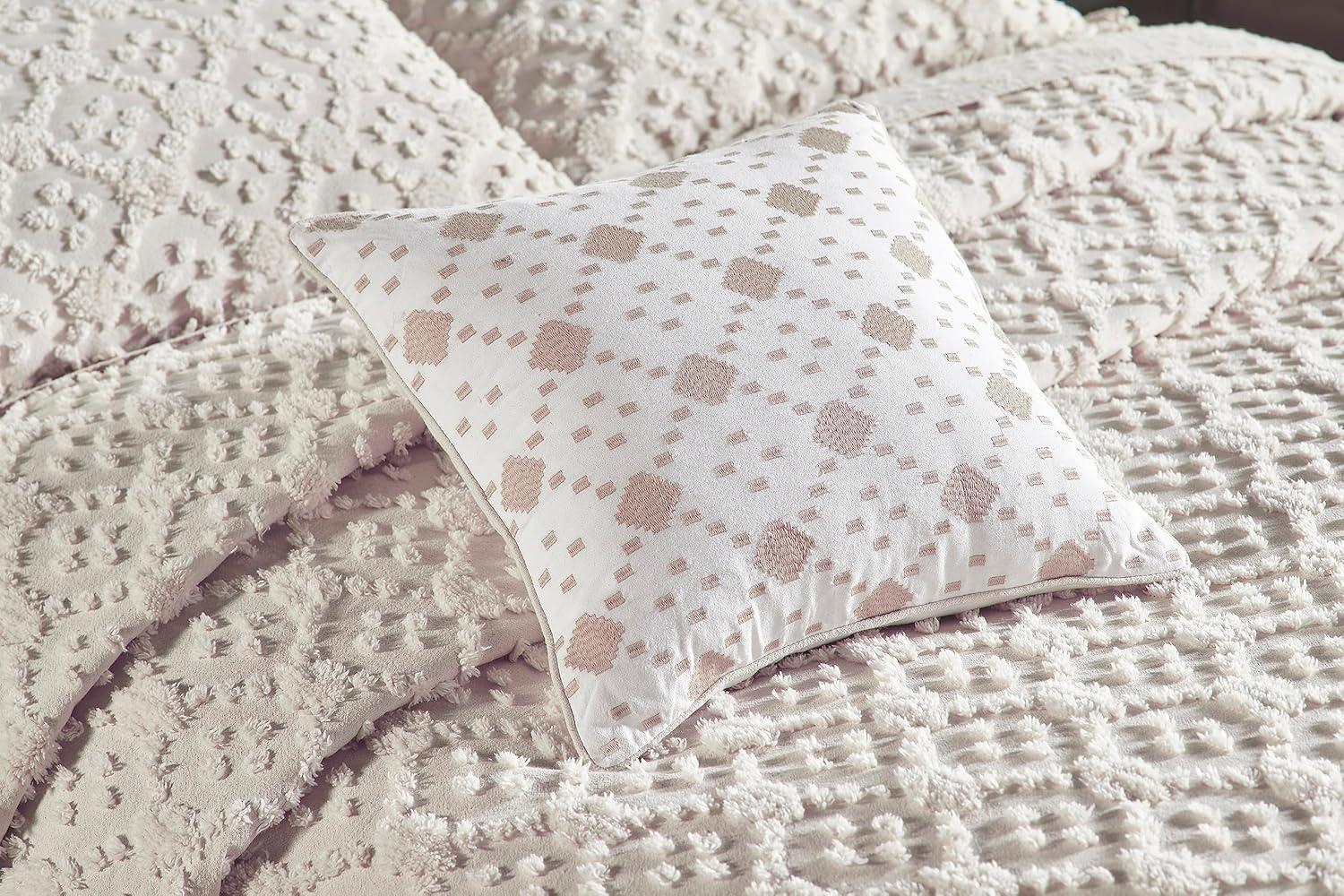 Better Trends Charleston Collection 100% Cotton Bedding sets, Machine Washable Soft and Breathable 4-piece Chenille Bedspread & Sham with Geometric Embroidery, All season