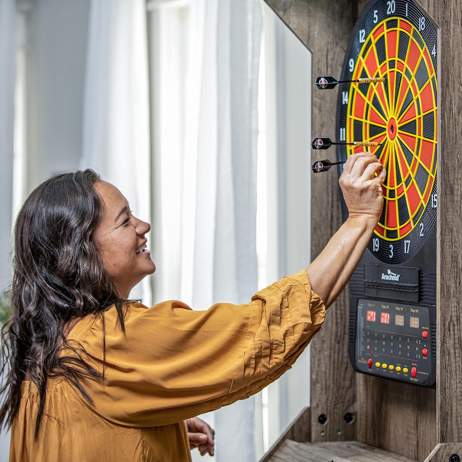 Rustic Tan Wood Grain Free Standing Dartboard Cabinet Set