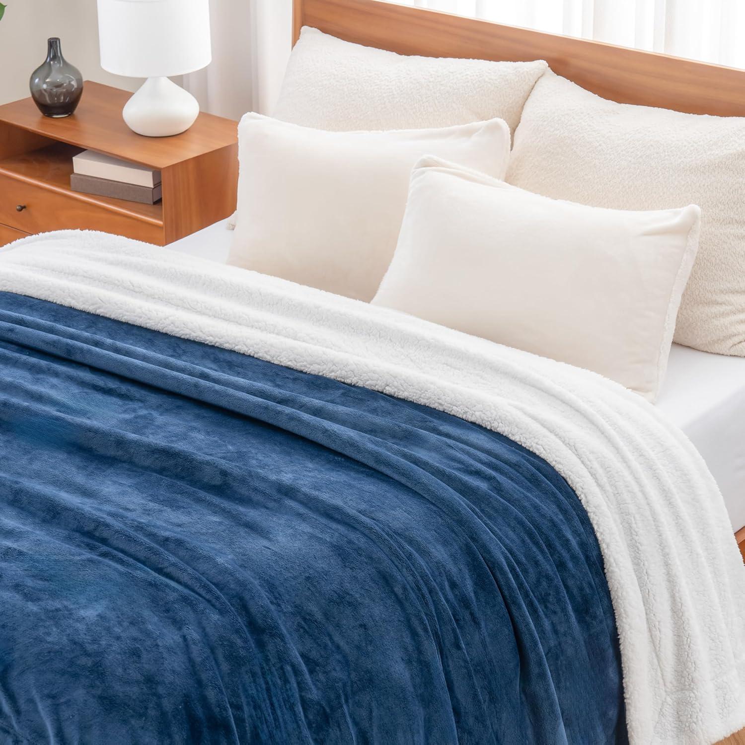 Berkshire Blanket-Sherpa Fleece Blanket, Warm and Soft Loftmink Reversible Blanket for Bed, Sofa and Travel, Dress Blues, 60 in x 90 in