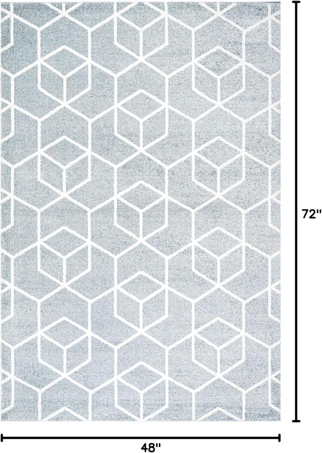 4'x6' Tumbling Blocks Modern Geometric Area Rug, Light Blue/White - JONATHAN Y