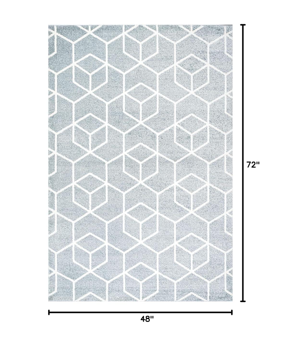 4'x6' Tumbling Blocks Modern Geometric Area Rug, Light Blue/White - JONATHAN Y