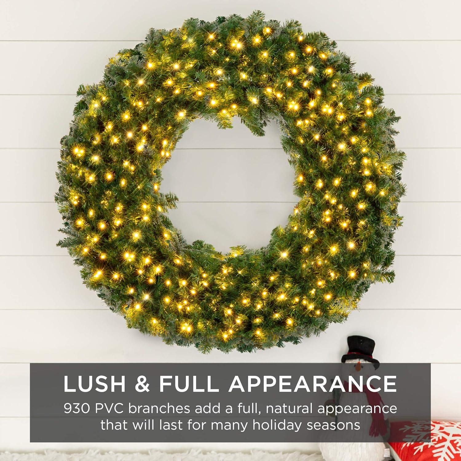 Best Choice Products Artificial Pre-Lit Fir Christmas Wreath Decoration w/ LED Lights, Power Plug-In