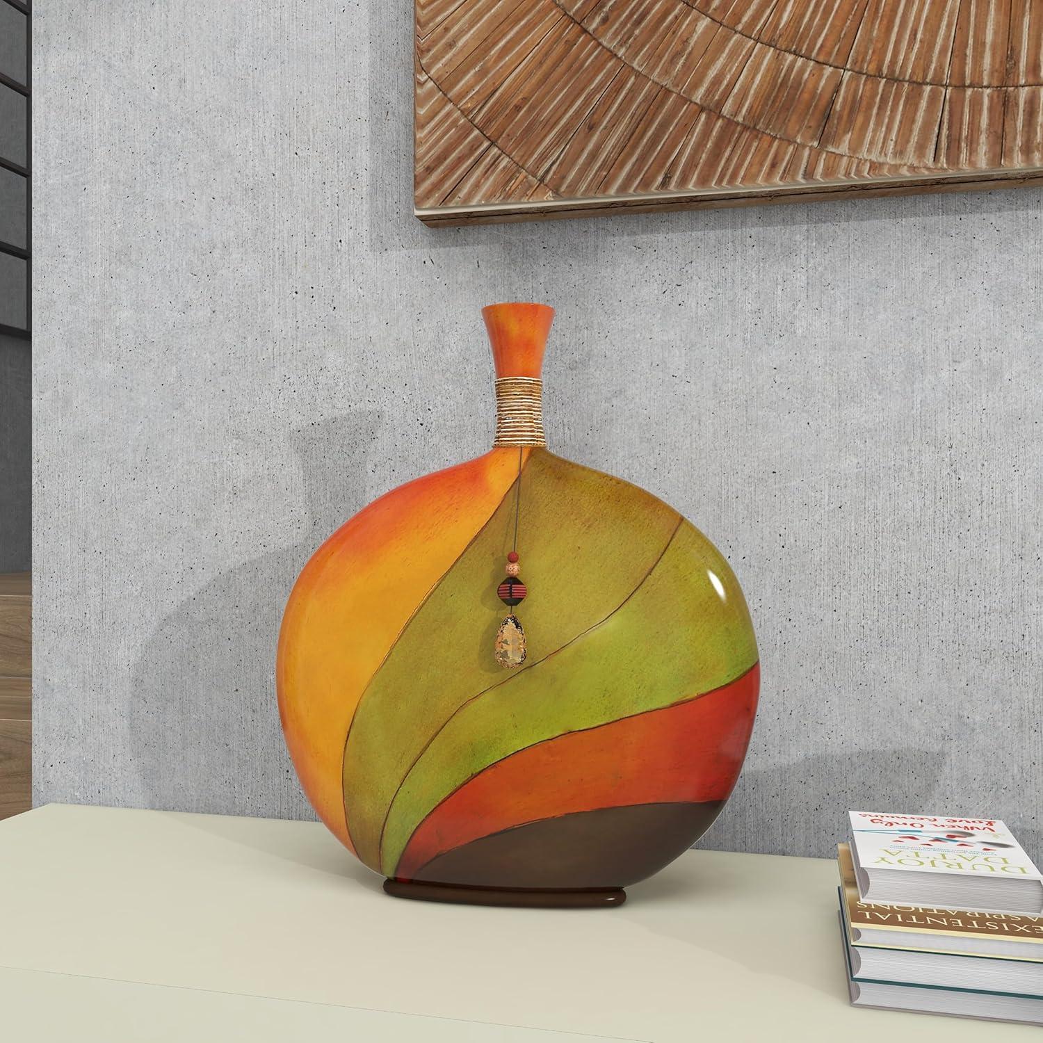 DecMode 20" Abstract Multi Colored Polystone Vase with Wrapped Beaded Accent