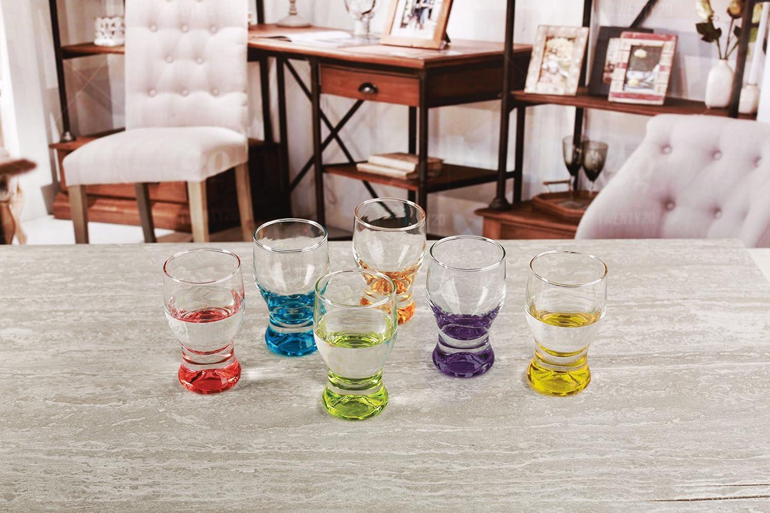 Circleware Tipsy Drinkware Assorted Color Shot Glasses with Style Set of 6, Heavy Base Glassware Drinking Whiskey Glass Cups for Liquor Beverage Vodka, Brandy, Bourbon, Dining Décor 1.7 oz,