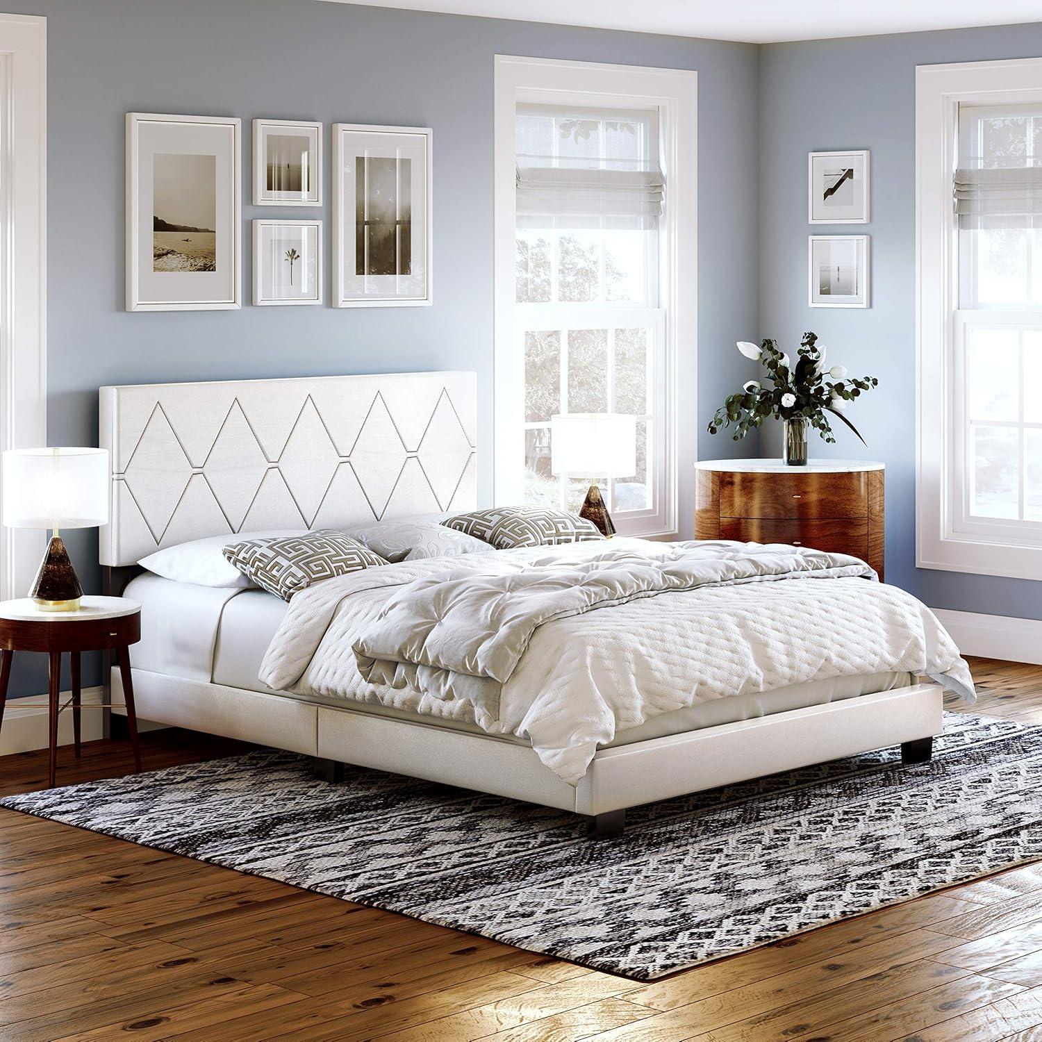 Ciara Contemporary Full Double Diamond Stitched Faux Leather Platform Bed