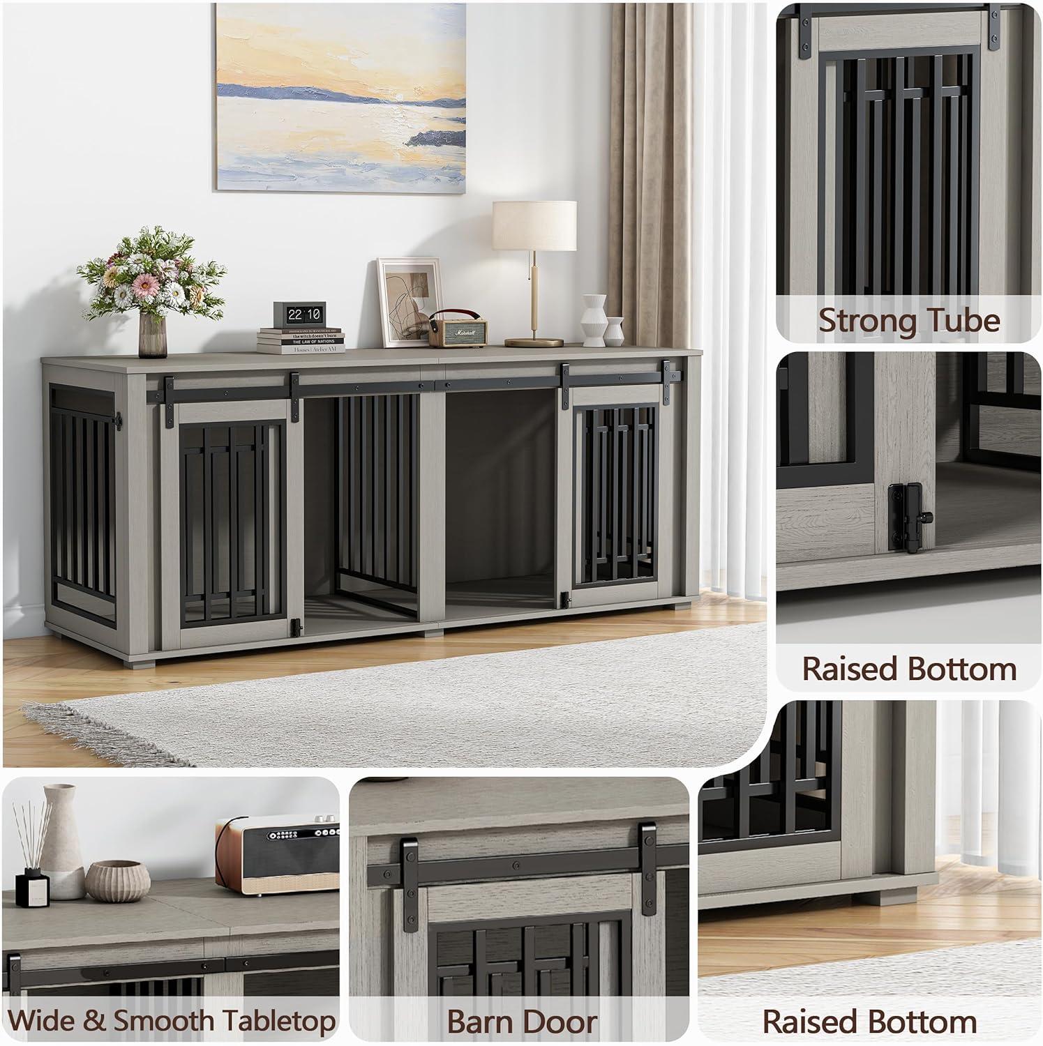 Tucker Murphy Pet™ Large Dog Crate Furniture for 2 Dogs, 71.6'' Steel Frame Dog Crate with Double Doors, Heavy Sturdy Dog Kennel