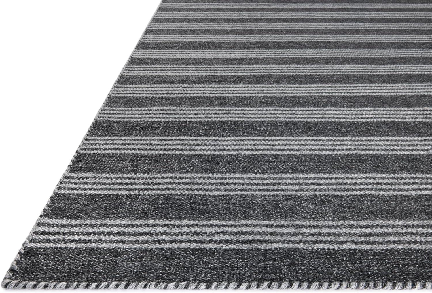 Charlie Striped Hand Loomed Polyester Indoor / Outdoor Area Rug in Black/Gray