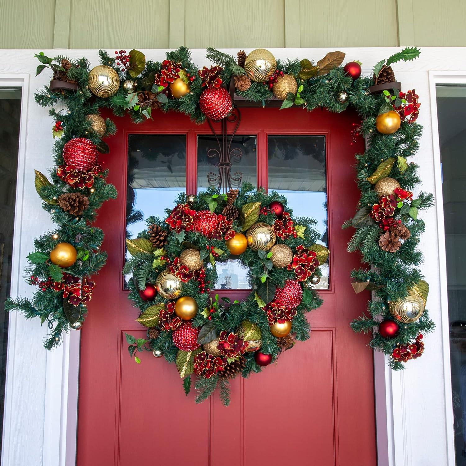 30 in. Lighted Christmas Wreath - Scarlet Hydrangea