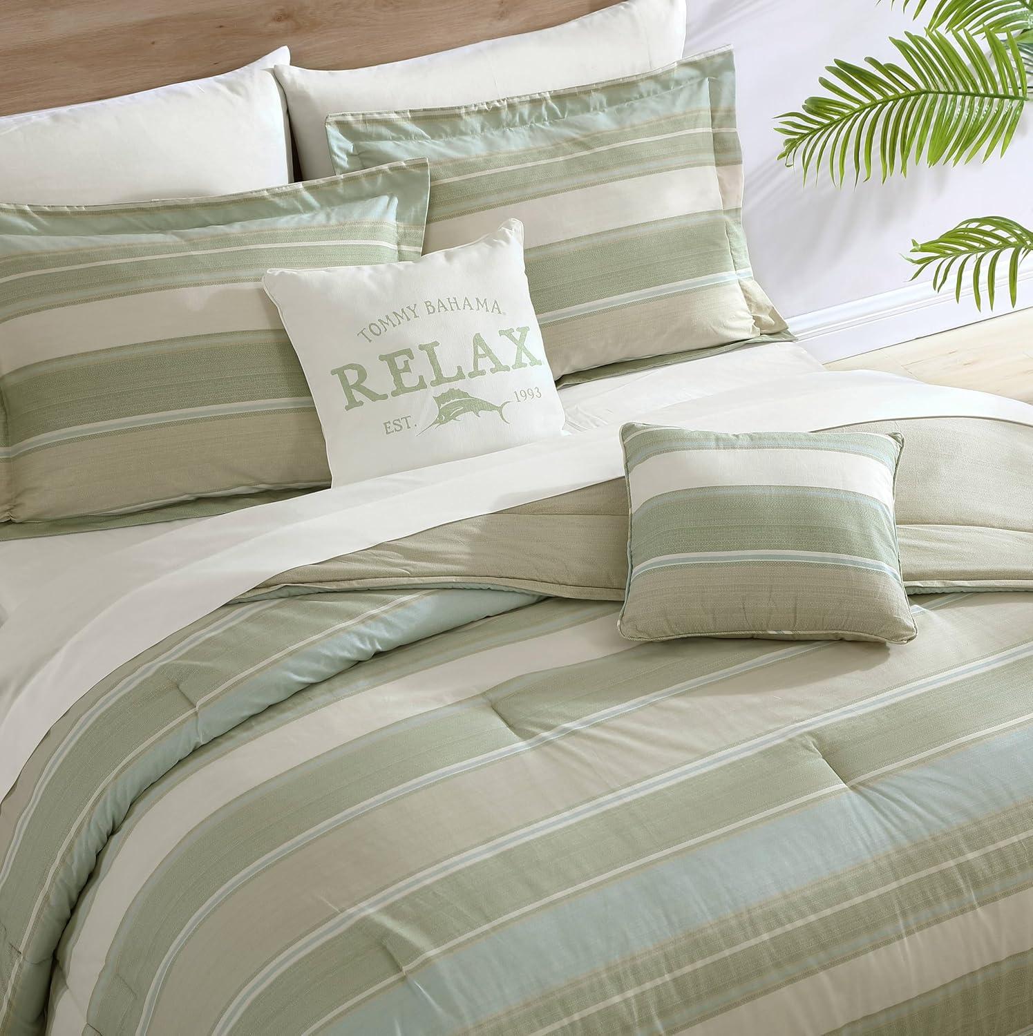 Queen 5pc Serenity Comforter & Sham Set Green - Tommy Bahama: Percale, Reversible, Includes Decorative Pillows