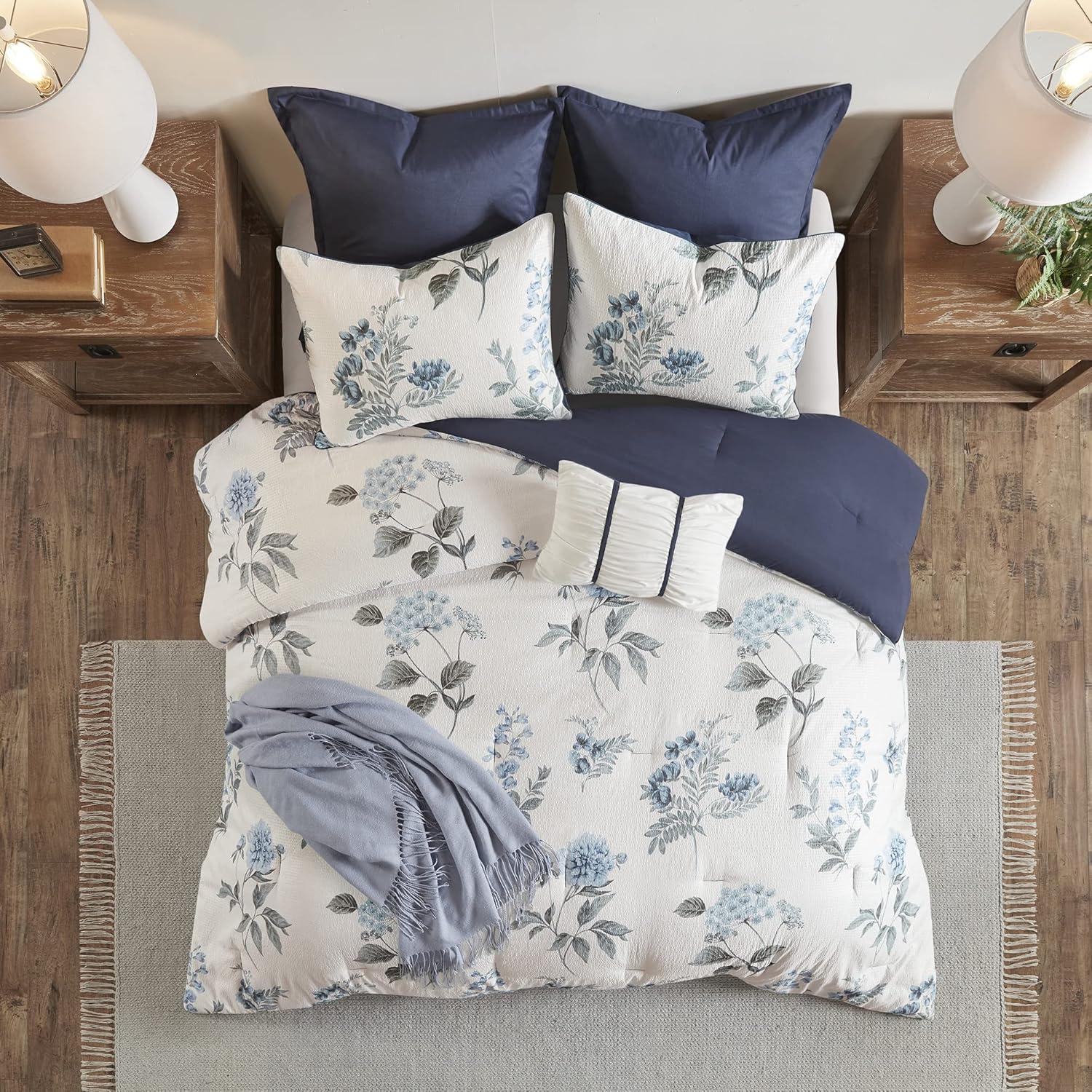 Zennia 7 Piece Seersucker Floral Comforter Set with Throw Blanket