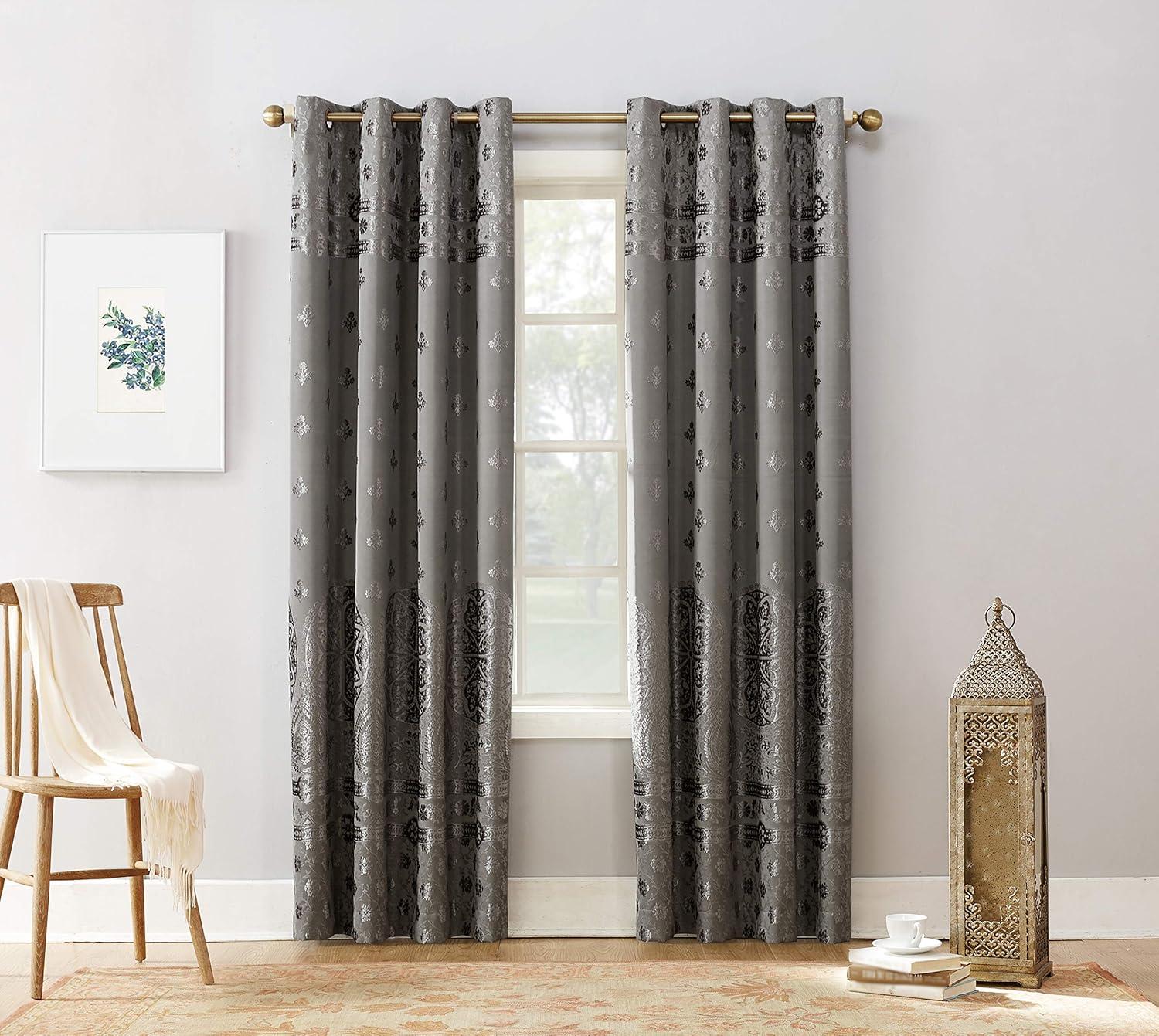 Sun Zero Velvet Texture Medallion Blackout Grommet Curtain Panel