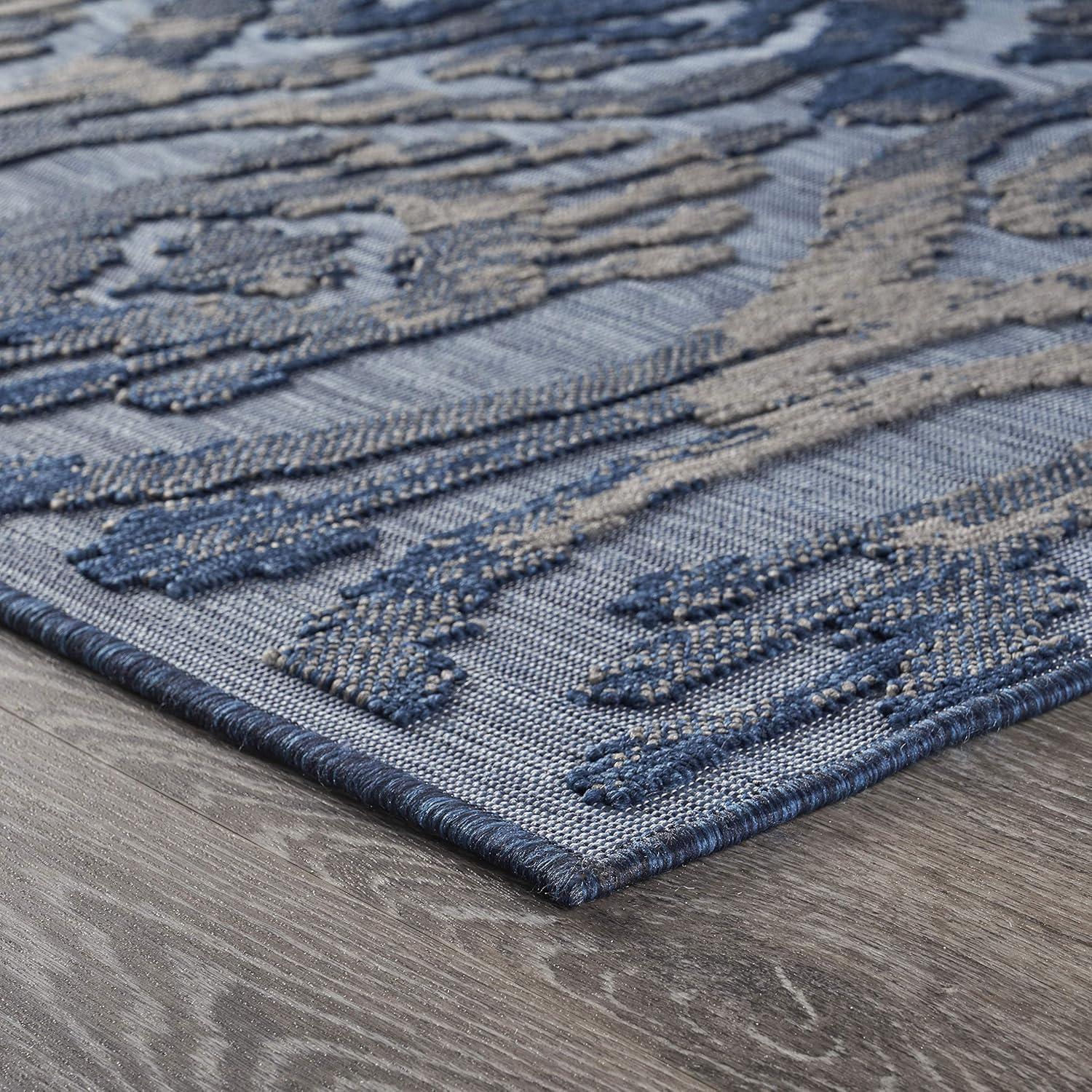 LR Home Reese 7'9" x 9'9", Blue/Gray Ikat Fade, Stain, and Moisture Resistant Indoor/Outdoor Area Rug
