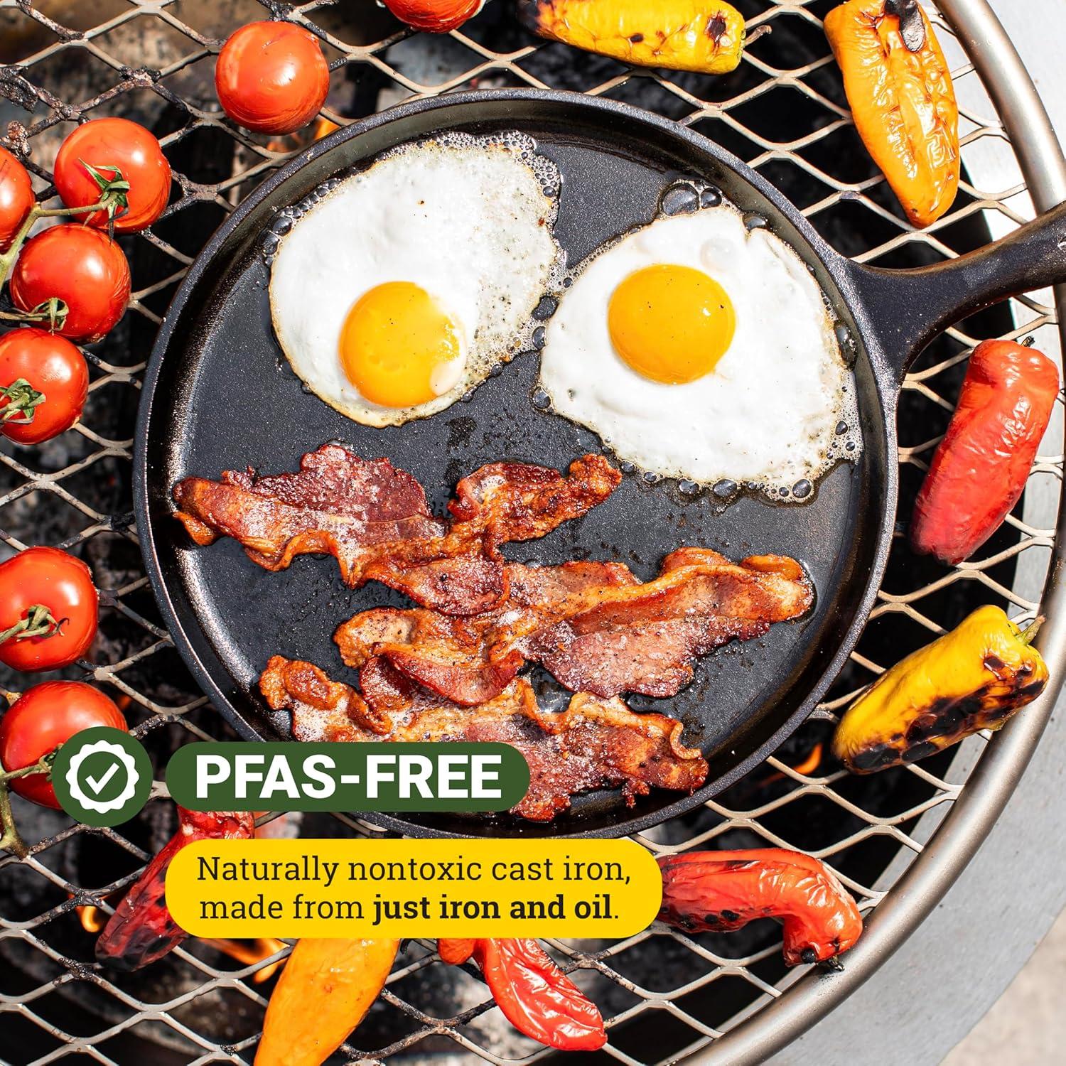 Lodge 10.5" Cast Iron Griddle: Preseasoned Nonstick Crepe Pan, Smooth Surface & Gas Compatible, Hand Wash, Black