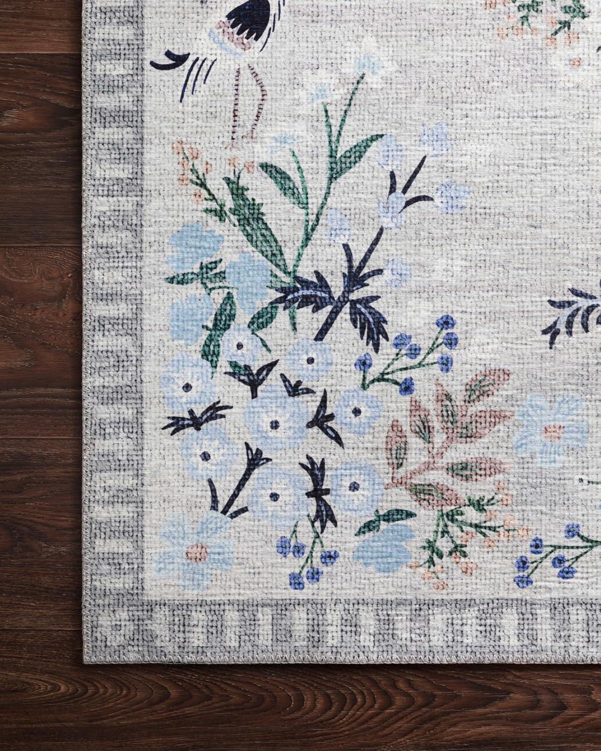 Stone and Grey Floral Synthetic 5' x 7' Area Rug