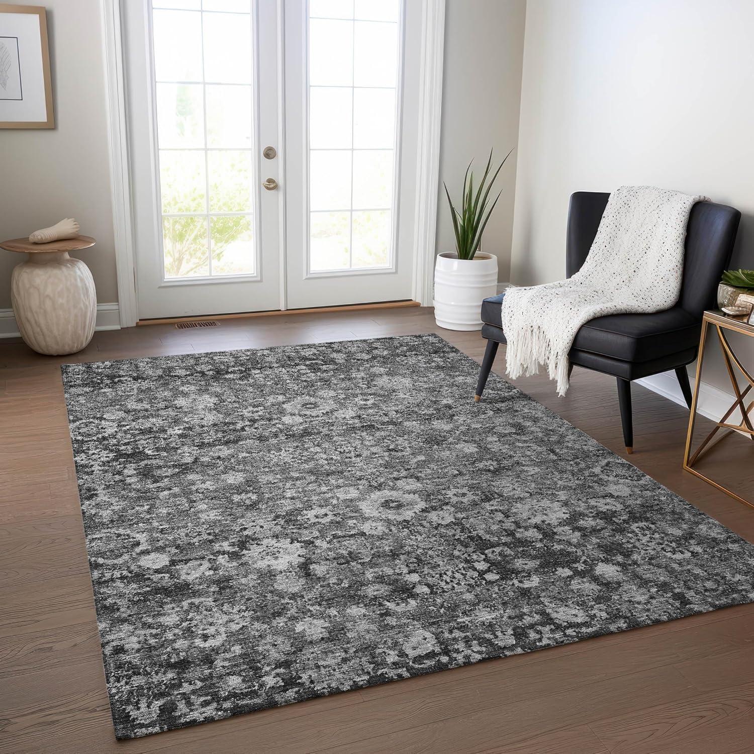 Gray Synthetic Rectangular 8' x 10' Washable Area Rug