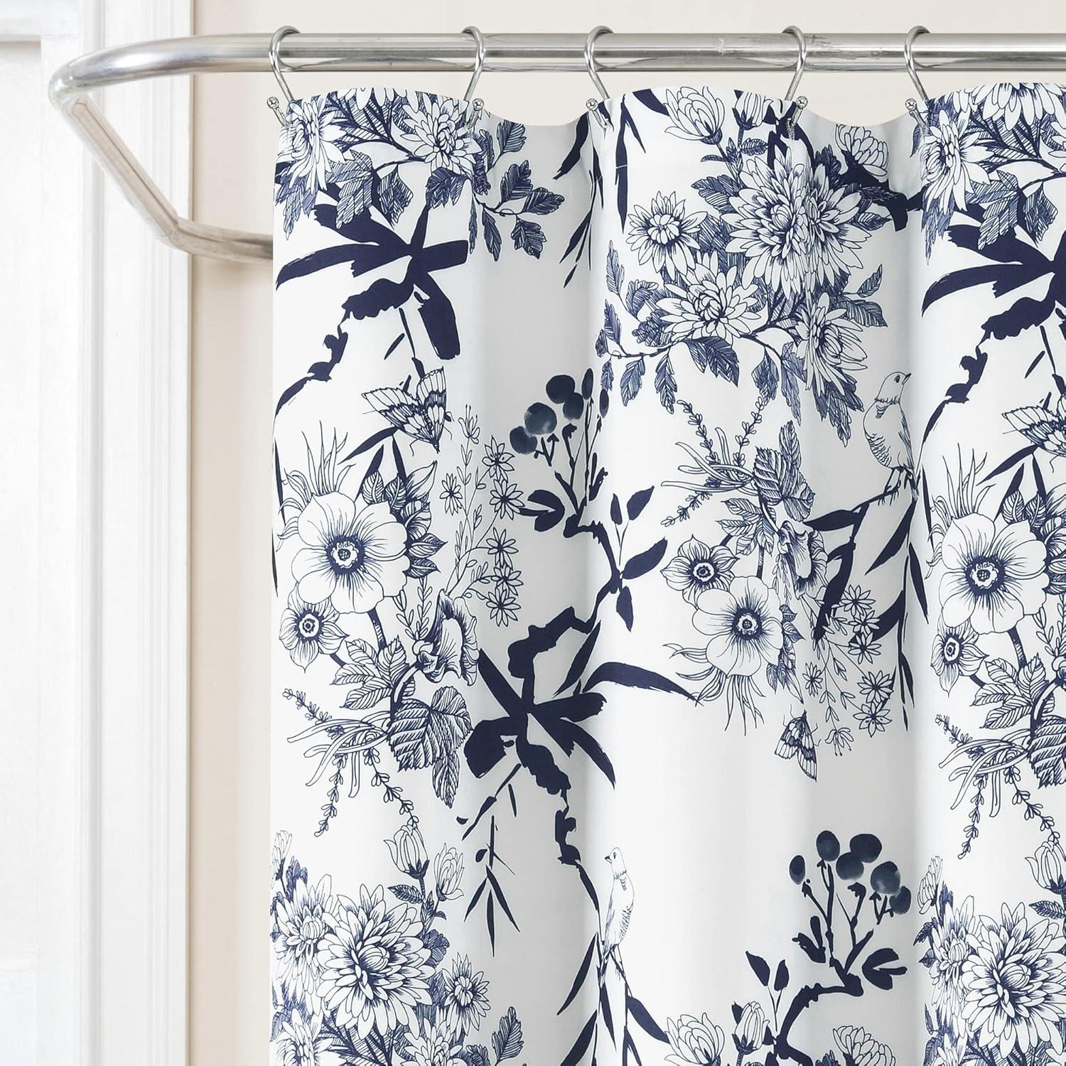 Lush Décor Botanical Garden Shower Curtain Navy : Microfiber, Machine Washable, Non-Slip Backing