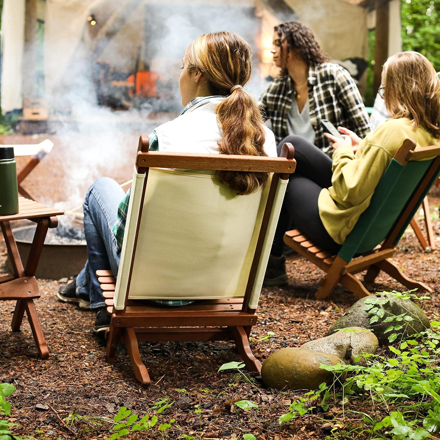 Portable Keruing Wood Lounger with Heavy-Duty Green Polyester